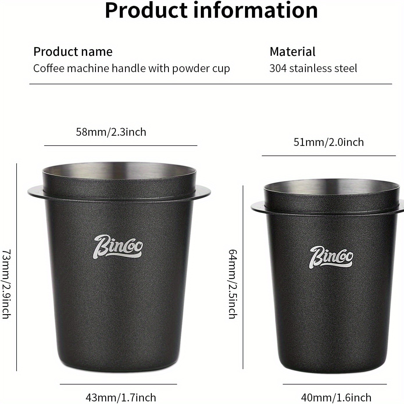 Bincoo 58mm Stainless Steel Dosing Cup – Precision Coffee Measuring Tool with Black Cap