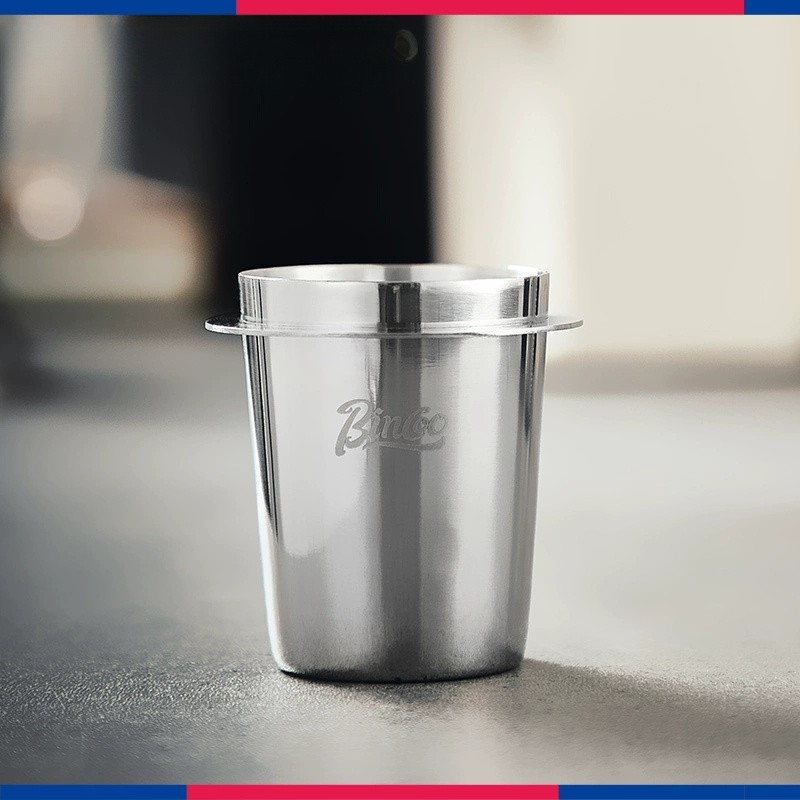 Bincoo 58mm Stainless Steel Dosing Cup – Precision Coffee Measuring Tool with Black Cap