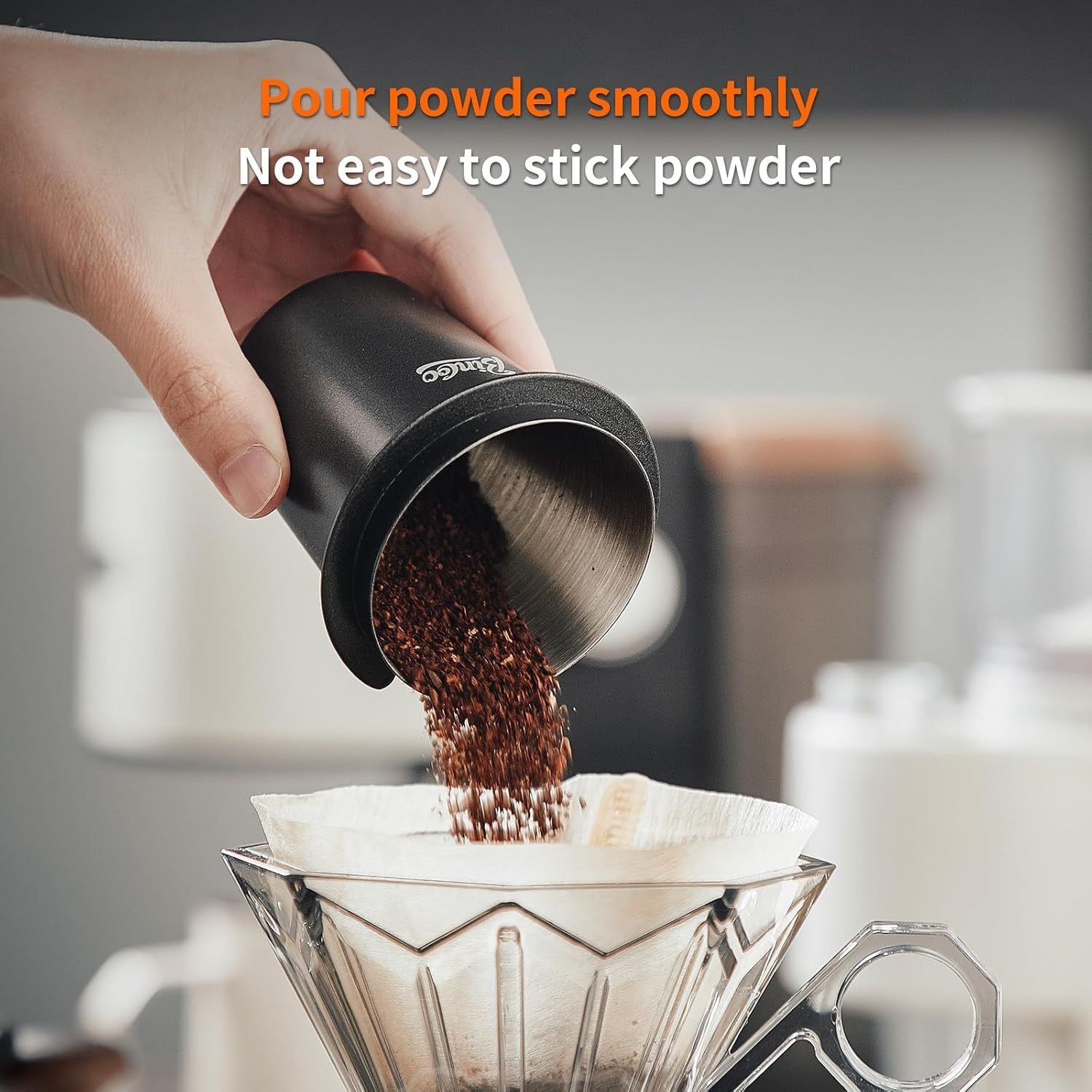 Bincoo 58mm Stainless Steel Dosing Cup – Precision Coffee Measuring Tool with Black Cap