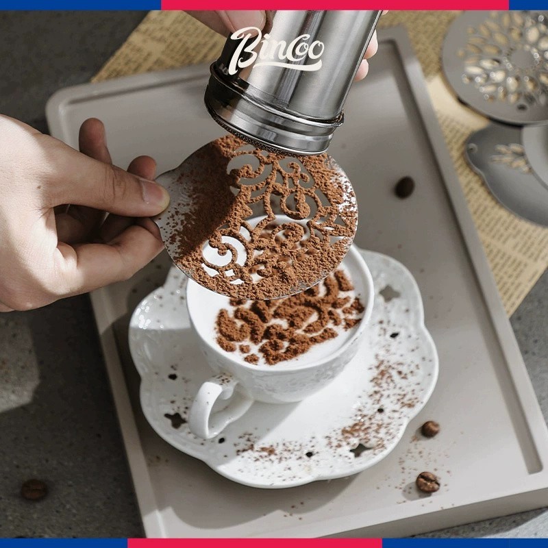 Bincoo Stainless Latte Art Mold Set – 5pcs Coffee Pattern Stencil Kit