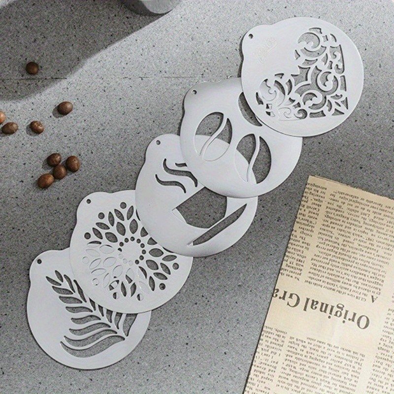 Bincoo Stainless Latte Art Mold Set – 5pcs Coffee Pattern Stencil Kit