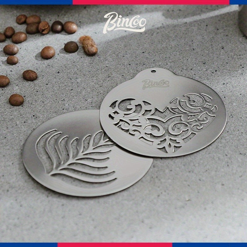 Bincoo Stainless Latte Art Mold Set – 5pcs Coffee Pattern Stencil Kit