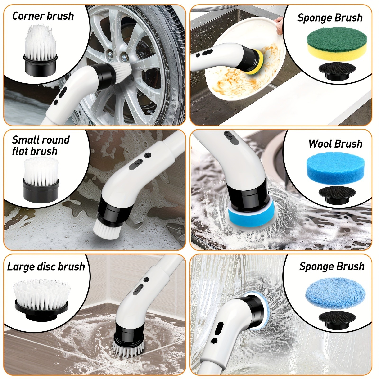 IAGREEA Electric Rotating Cleaning Brush – Cordless 3-Speed Scrubber with Replaceable Heads