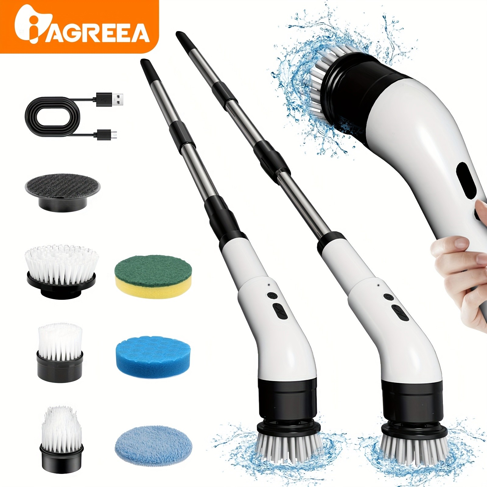 IAGREEA Electric Rotating Cleaning Brush – Cordless 3-Speed Scrubber with Replaceable Heads