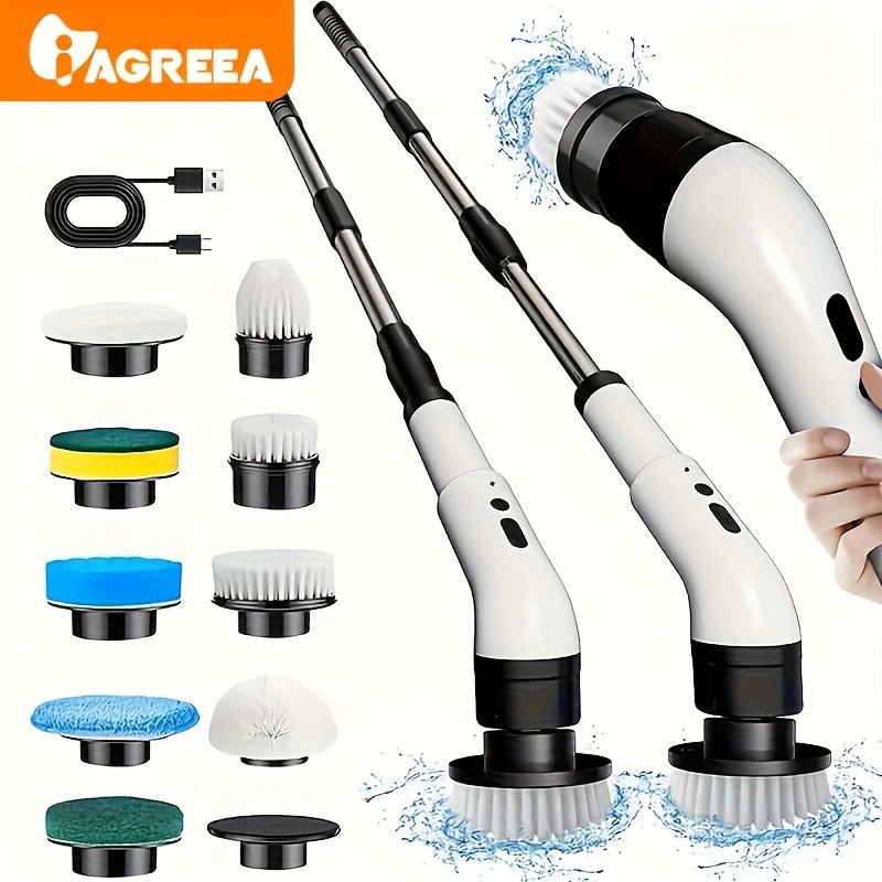 IAGREEA Electric Rotating Cleaning Brush – Cordless 3-Speed Scrubber with Replaceable Heads