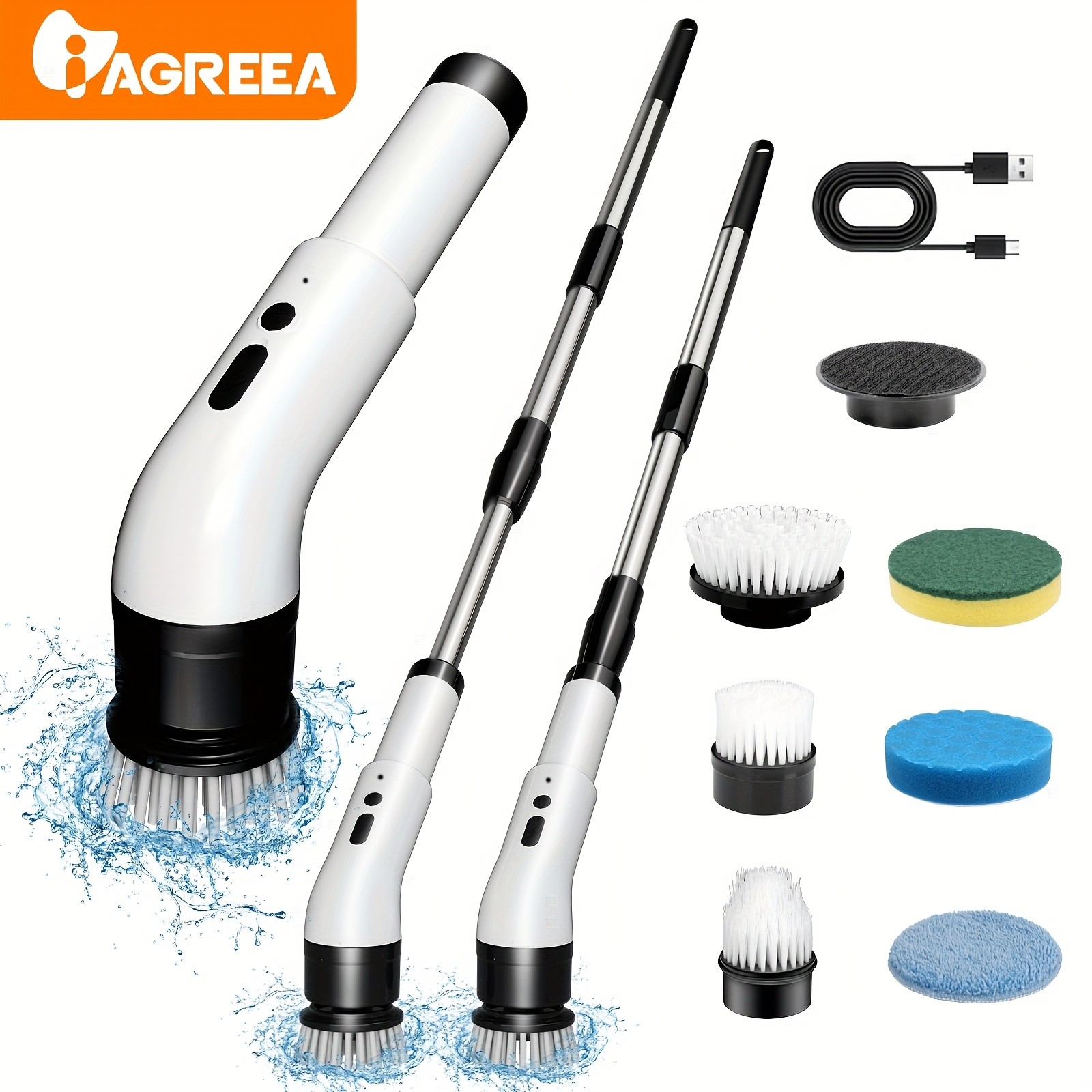 IAGREEA Electric Rotating Cleaning Brush – Cordless 3-Speed Scrubber with Replaceable Heads