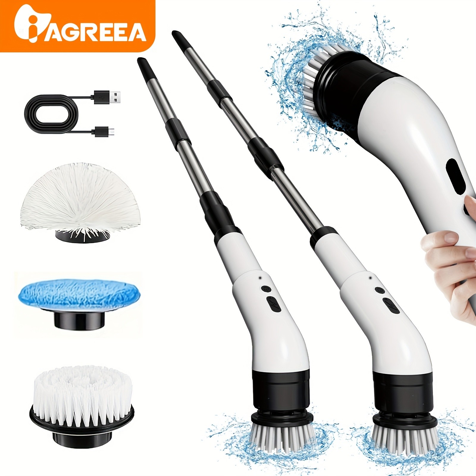 IAGREEA Electric Rotating Cleaning Brush – Cordless 3-Speed Scrubber with Replaceable Heads