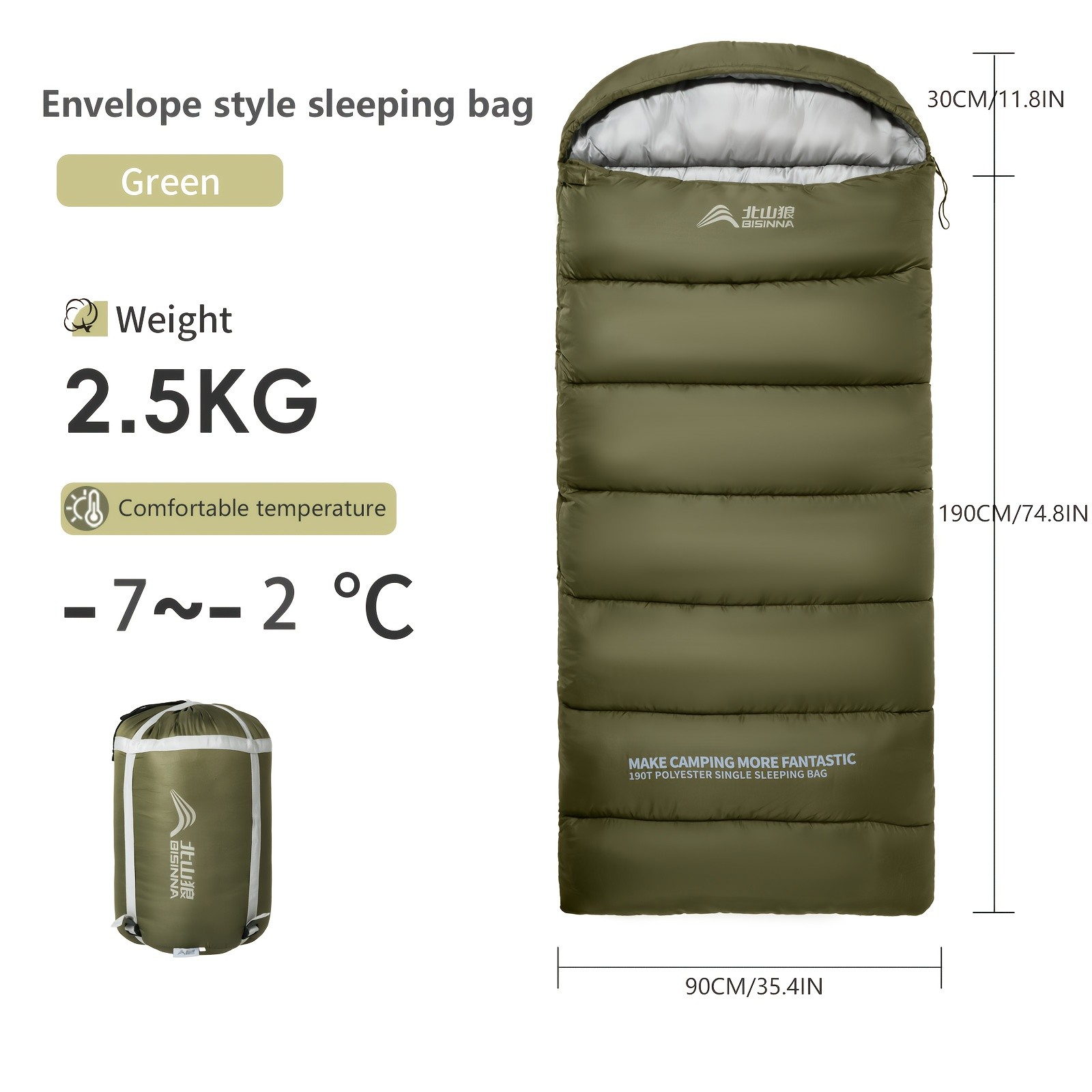 BISINNA Winter Envelope Sleeping Bag – Thickened Portable Cold-Weather Camping Bag