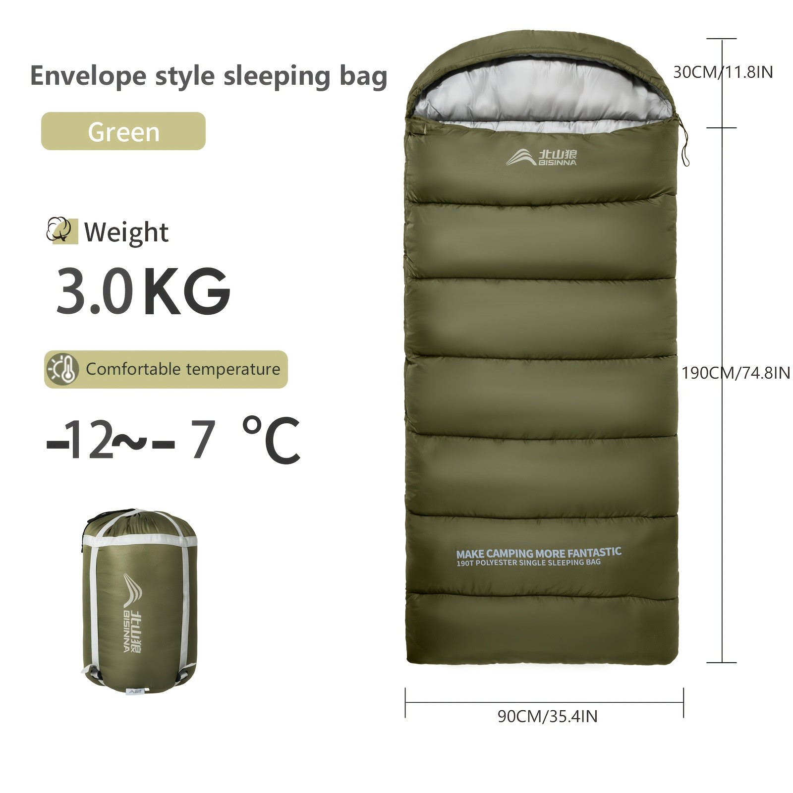BISINNA Winter Envelope Sleeping Bag – Thickened Portable Cold-Weather Camping Bag