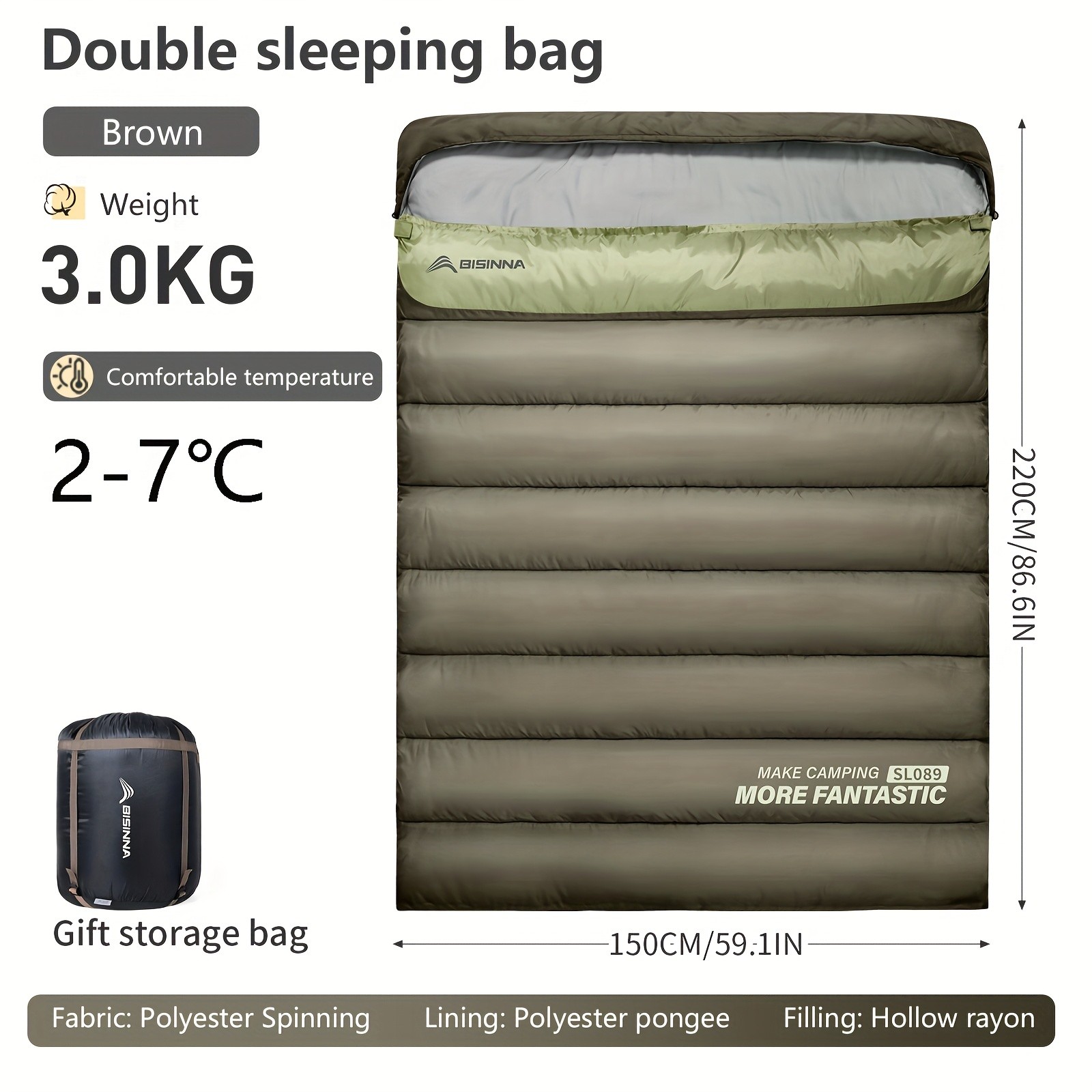 BISINNA Double Camping Sleeping Bag – Warm Thickened Outdoor Bed for Couples