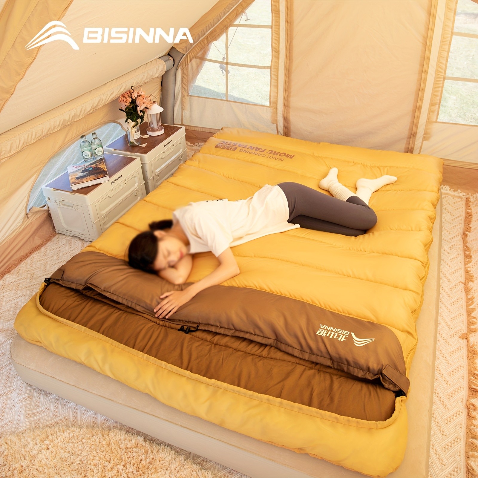 BISINNA Double Camping Sleeping Bag – Warm Thickened Outdoor Bed for Couples