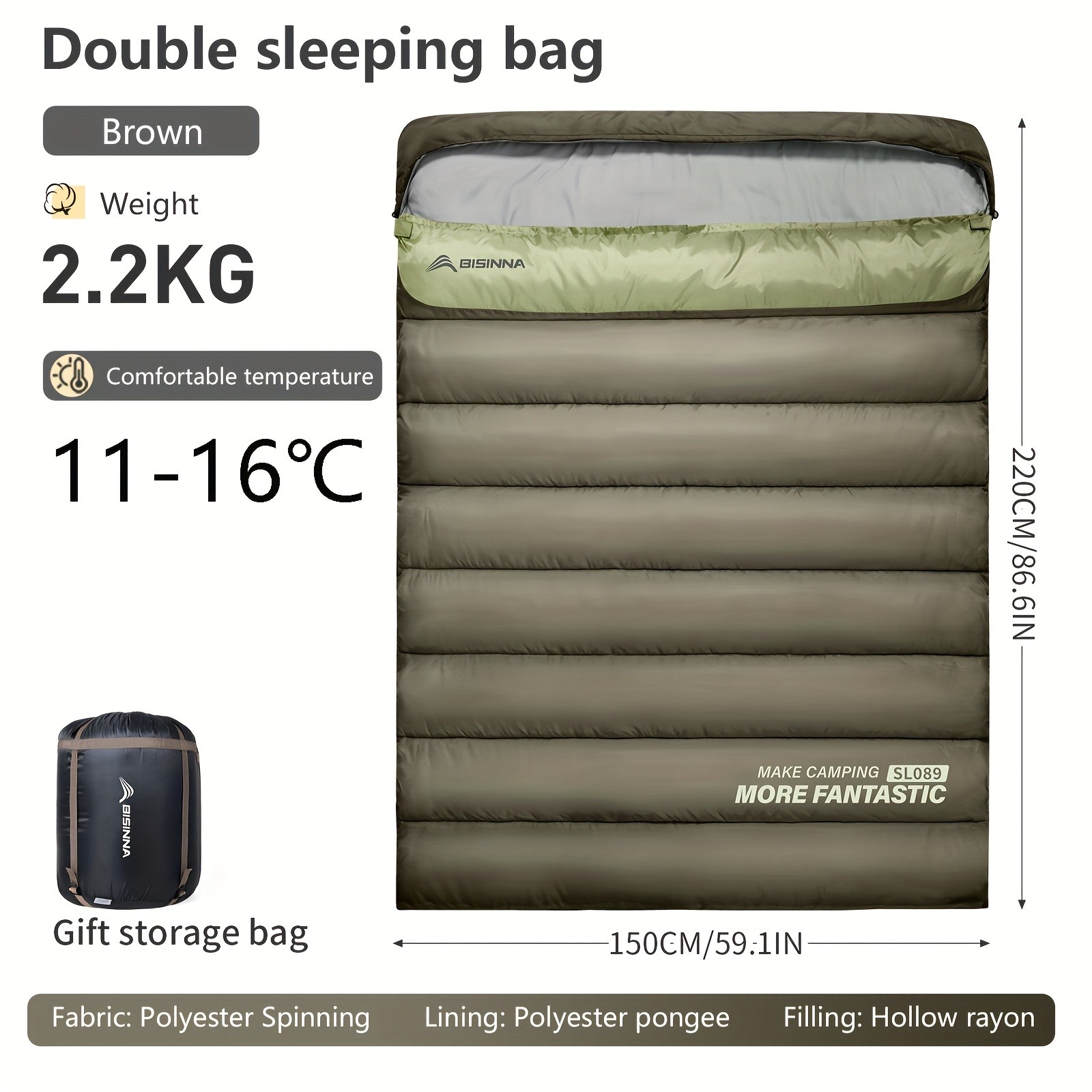 BISINNA Double Camping Sleeping Bag – Warm Thickened Outdoor Bed for Couples