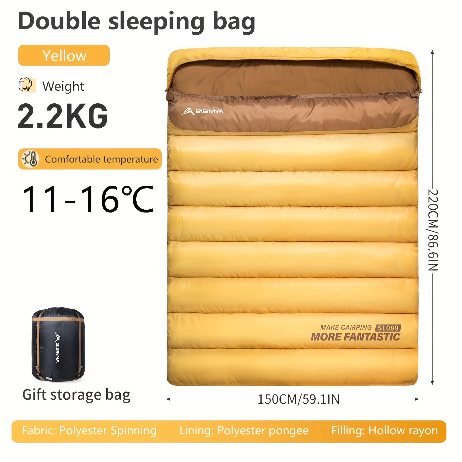 BISINNA Double Camping Sleeping Bag – Warm Thickened Outdoor Bed for Couples