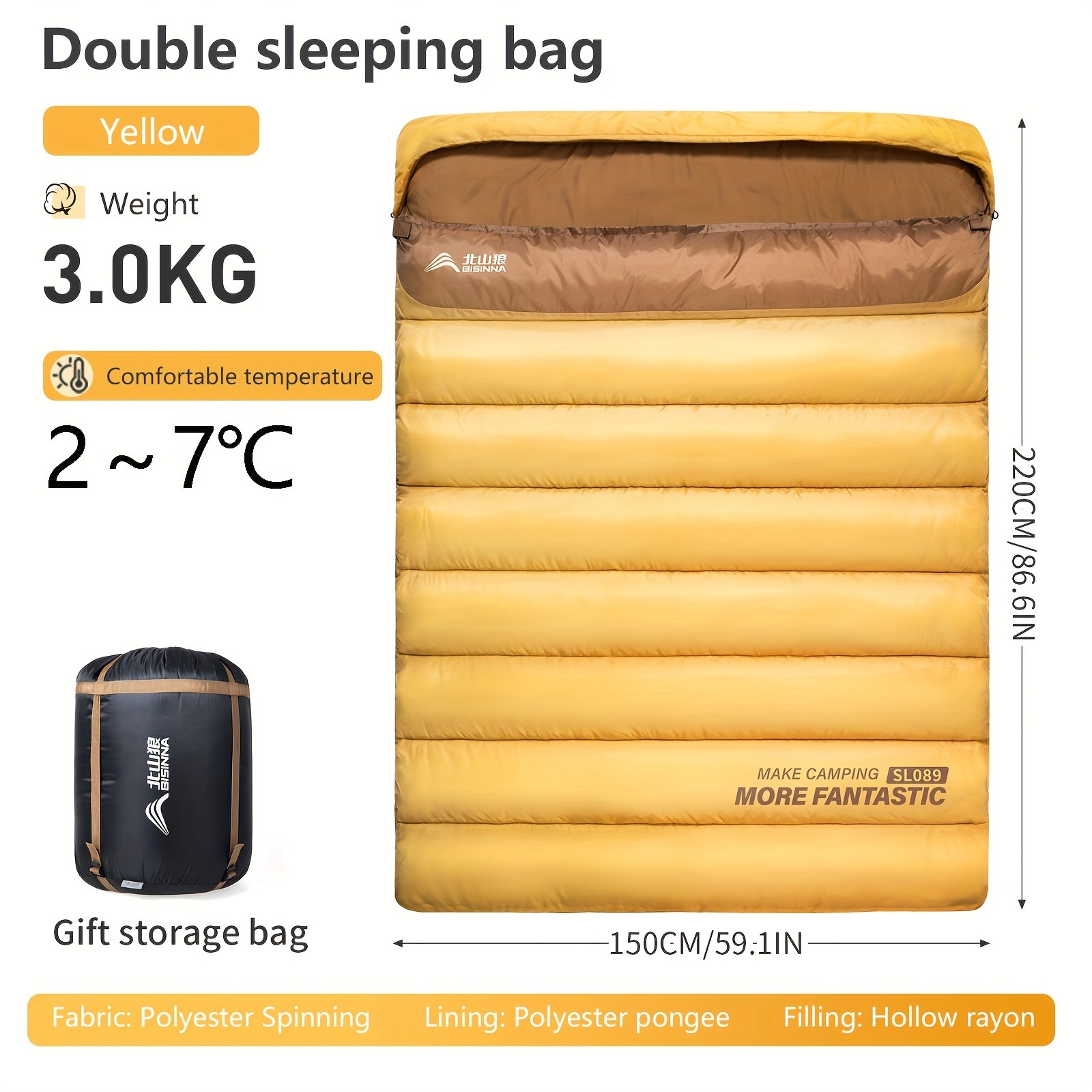 BISINNA Double Camping Sleeping Bag – Warm Thickened Outdoor Bed for Couples