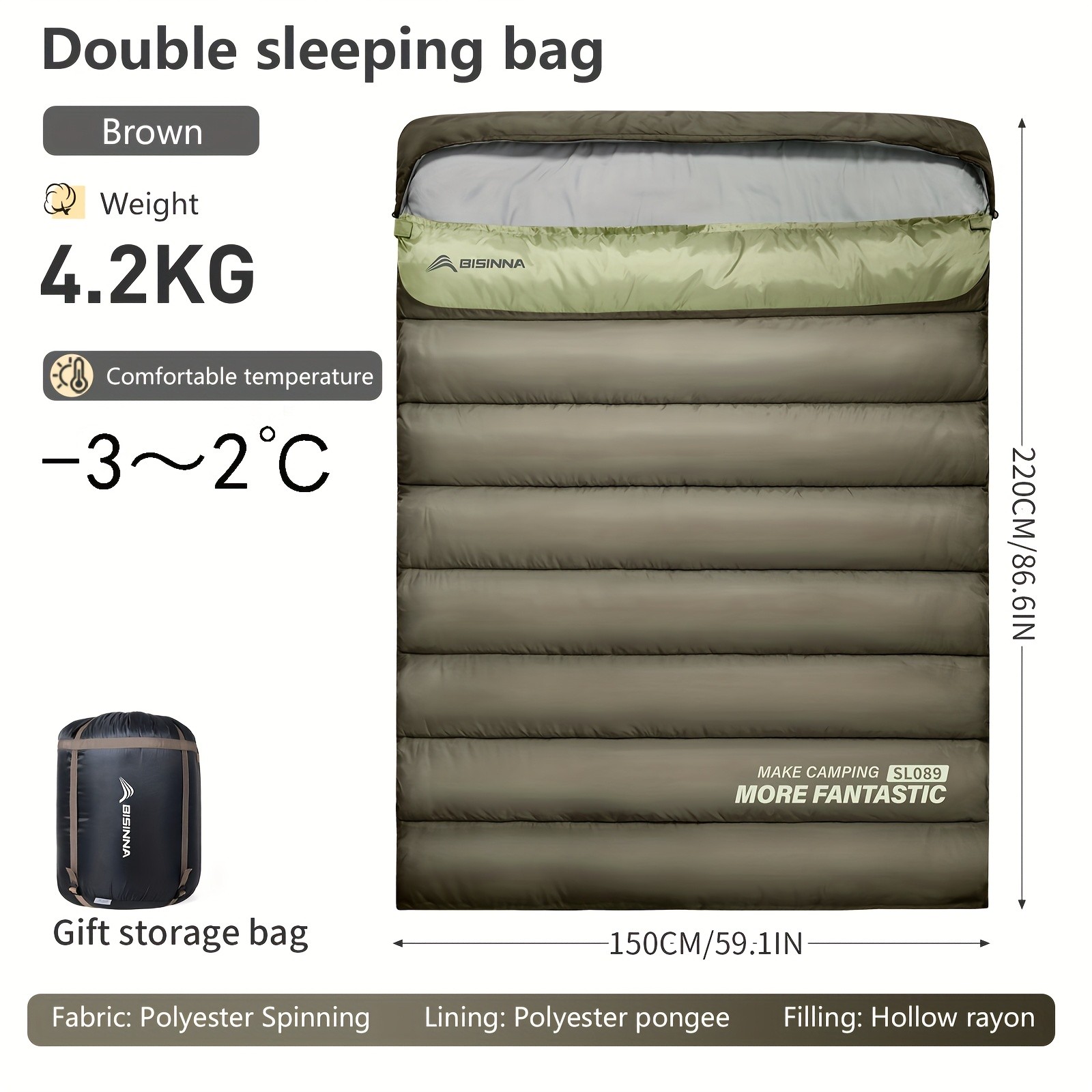 BISINNA Double Camping Sleeping Bag – Warm Thickened Outdoor Bed for Couples