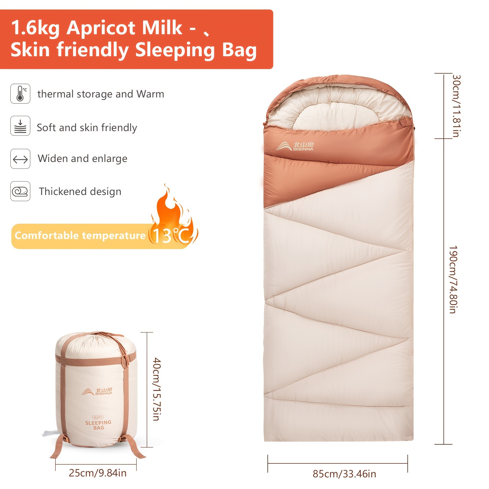 BISINNA Cold-Weather Half Sleeping Bag – Thickened Portable Winter Outdoor Bag