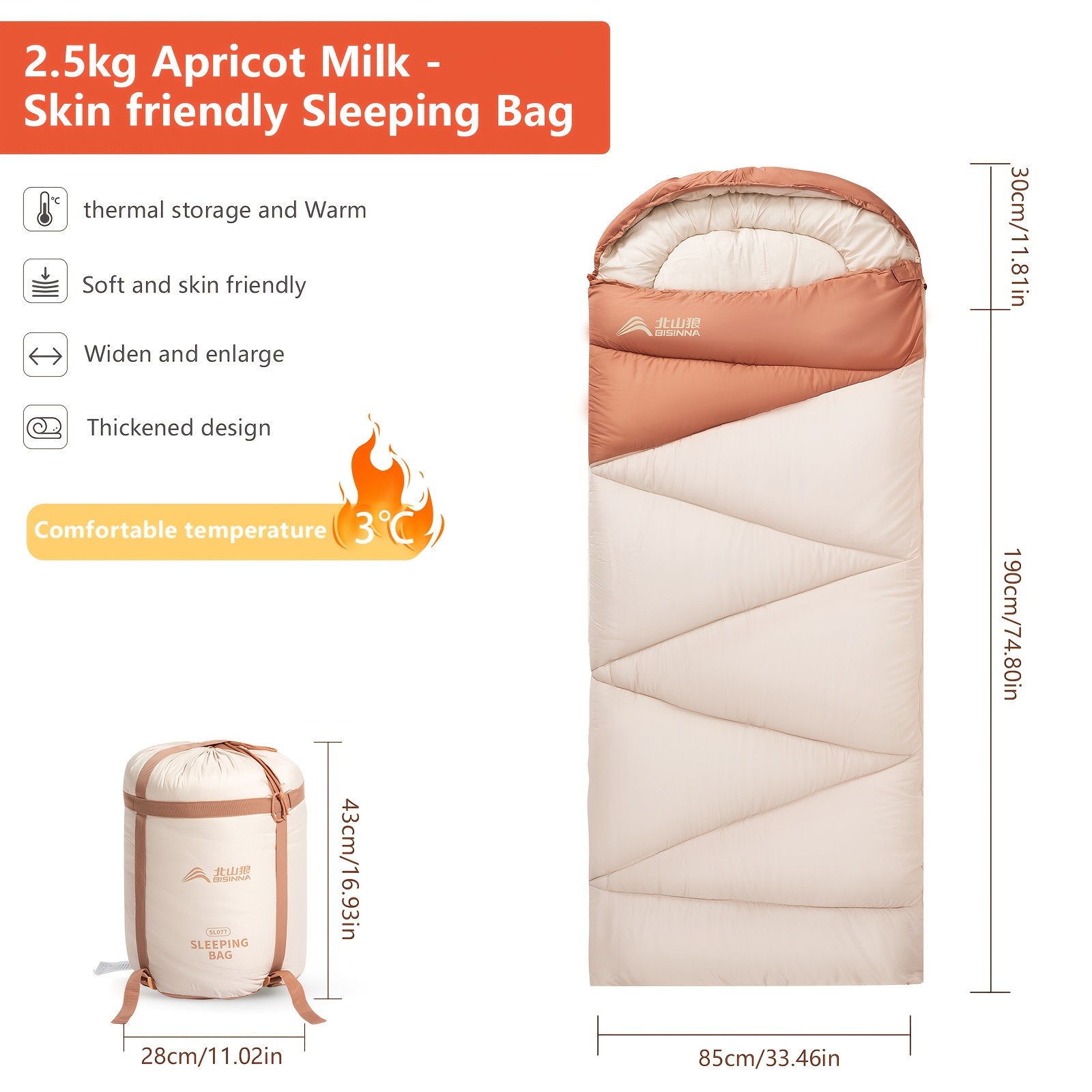 BISINNA Cold-Weather Half Sleeping Bag – Thickened Portable Winter Outdoor Bag