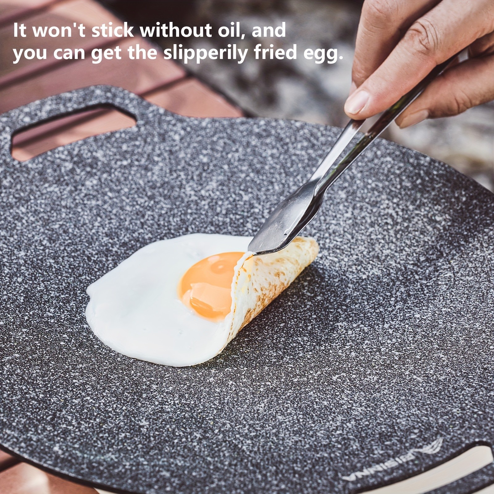 BISINNA Non-Stick Camping Frying Pan – Aluminum Alloy Outdoor Pan with Wooden Handles