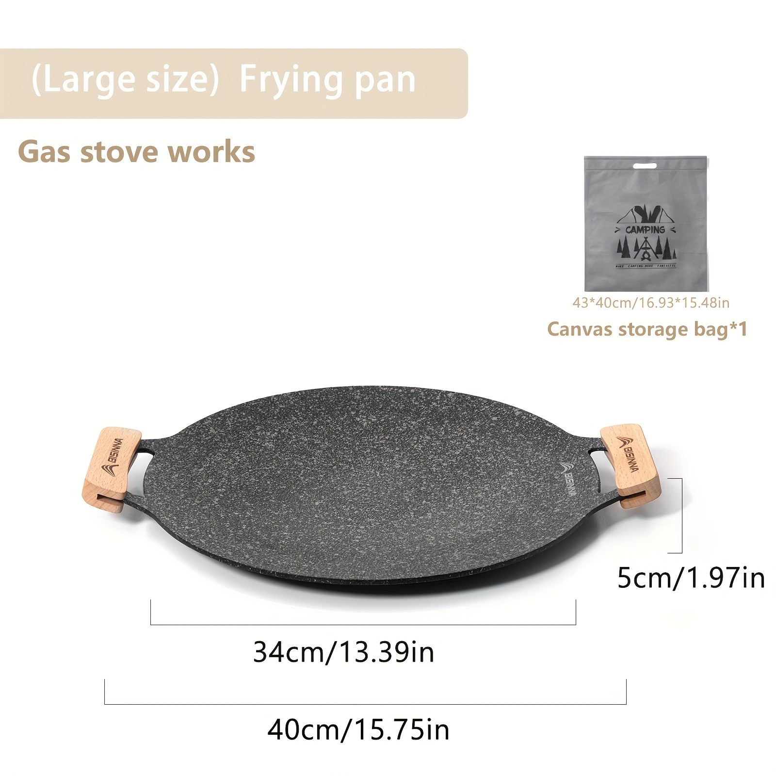 BISINNA Non-Stick Camping Frying Pan – Aluminum Alloy Outdoor Pan with Wooden Handles