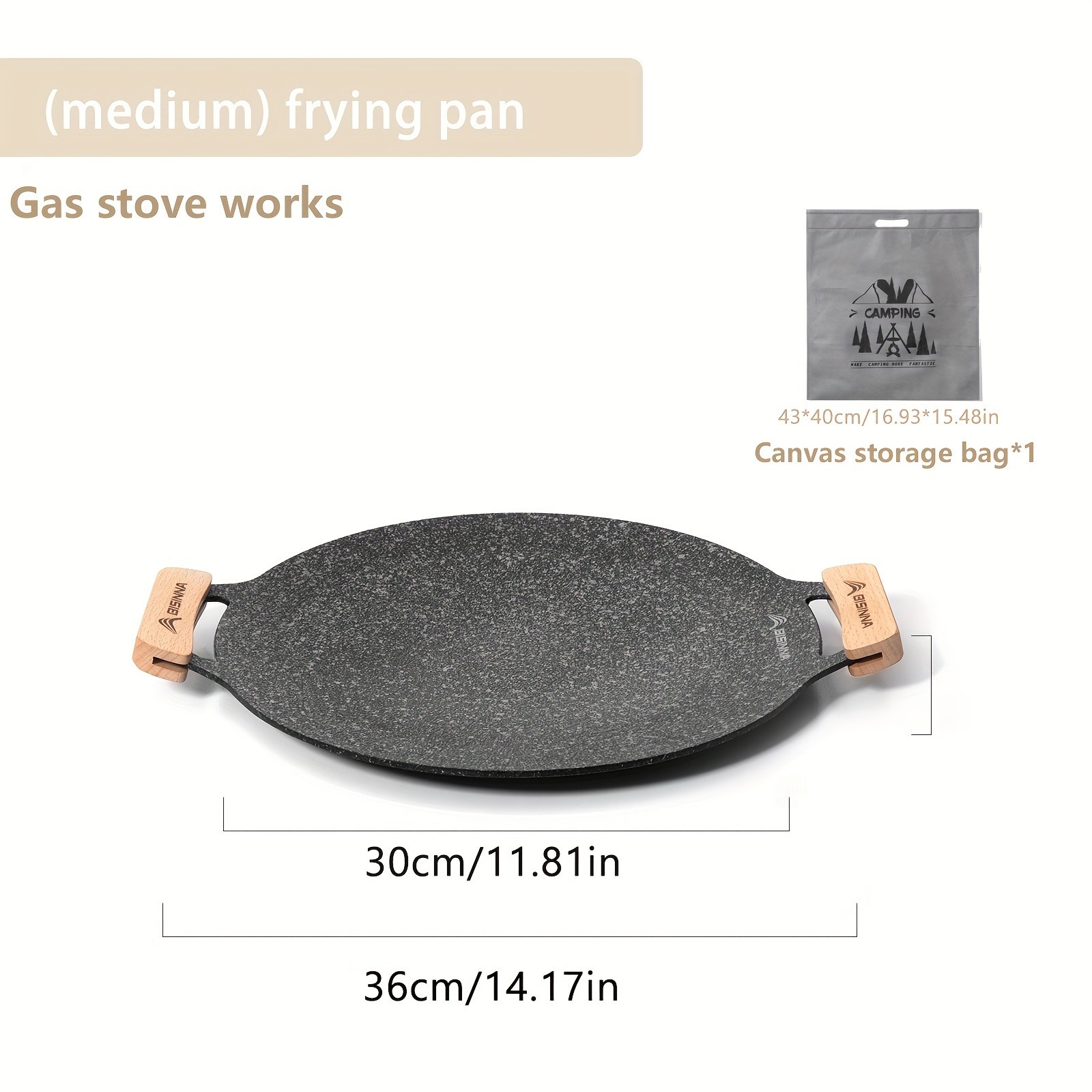 BISINNA Non-Stick Camping Frying Pan – Aluminum Alloy Outdoor Pan with Wooden Handles