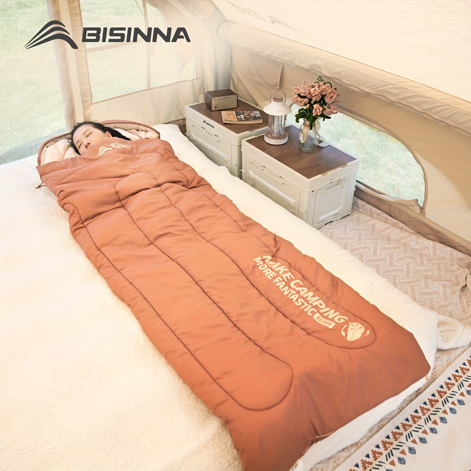 BISINNA Thickened Oval Quilt Sleeping Bag – Warm Synthetic Fiber Outdoor Camping Bag with Hood