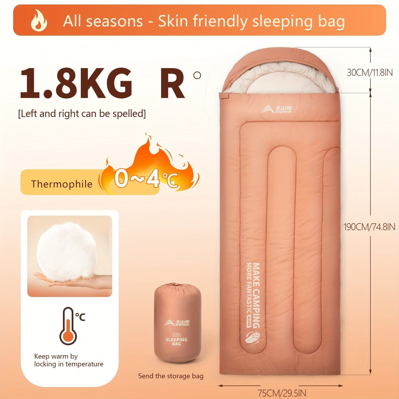 BISINNA Thickened Oval Quilt Sleeping Bag – Warm Synthetic Fiber Outdoor Camping Bag with Hood