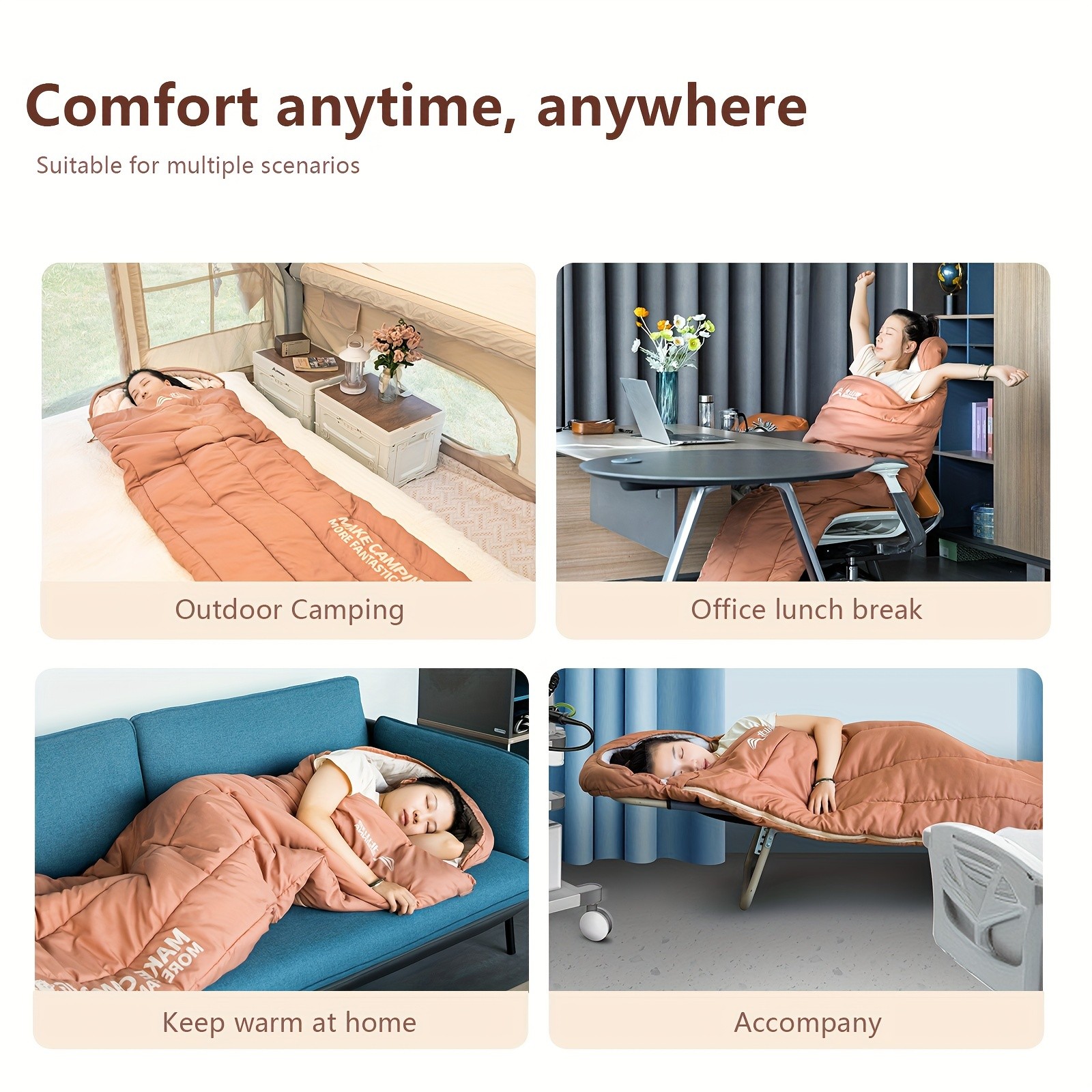 BISINNA Thickened Oval Quilt Sleeping Bag – Warm Synthetic Fiber Outdoor Camping Bag with Hood