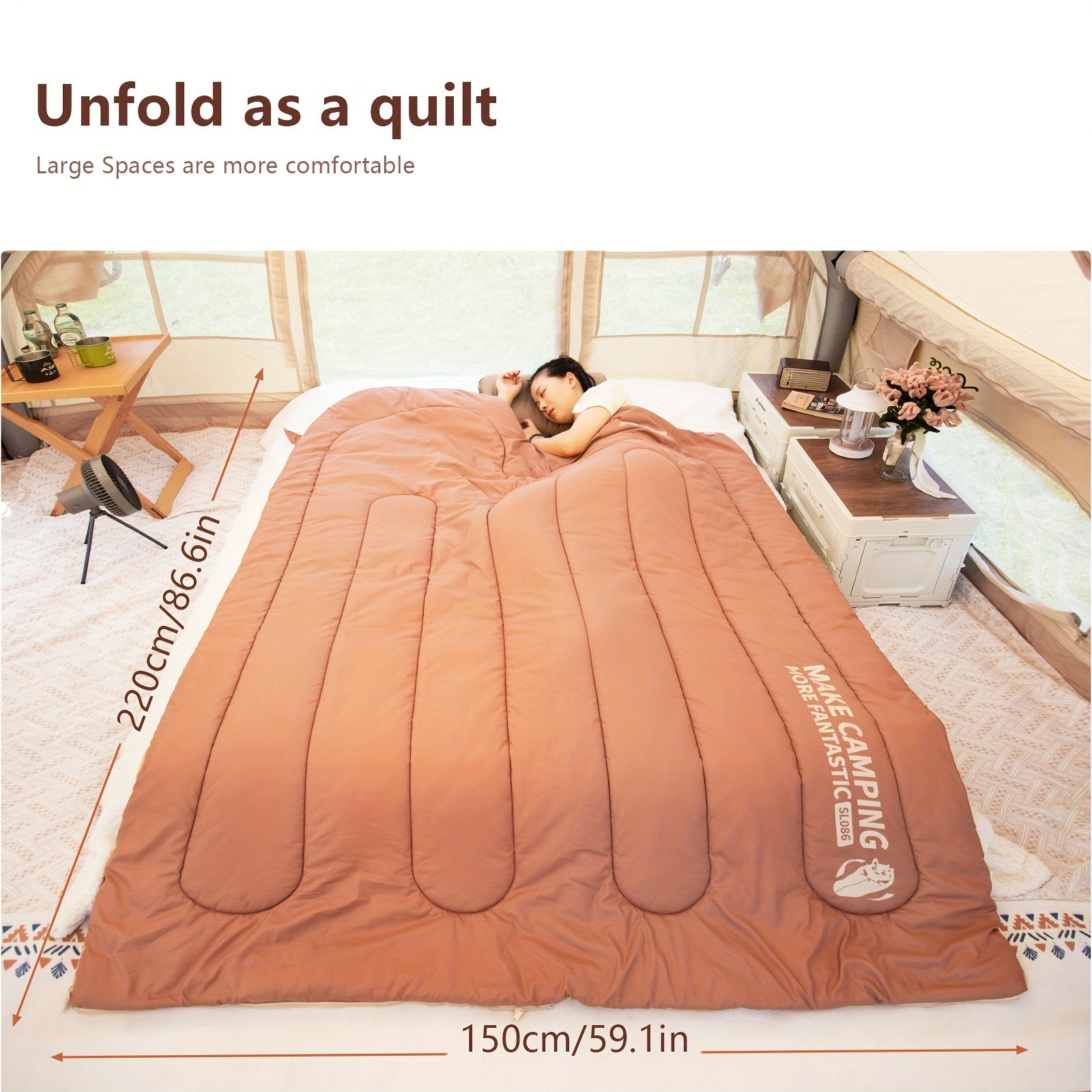 BISINNA Thickened Oval Quilt Sleeping Bag – Warm Synthetic Fiber Outdoor Camping Bag with Hood