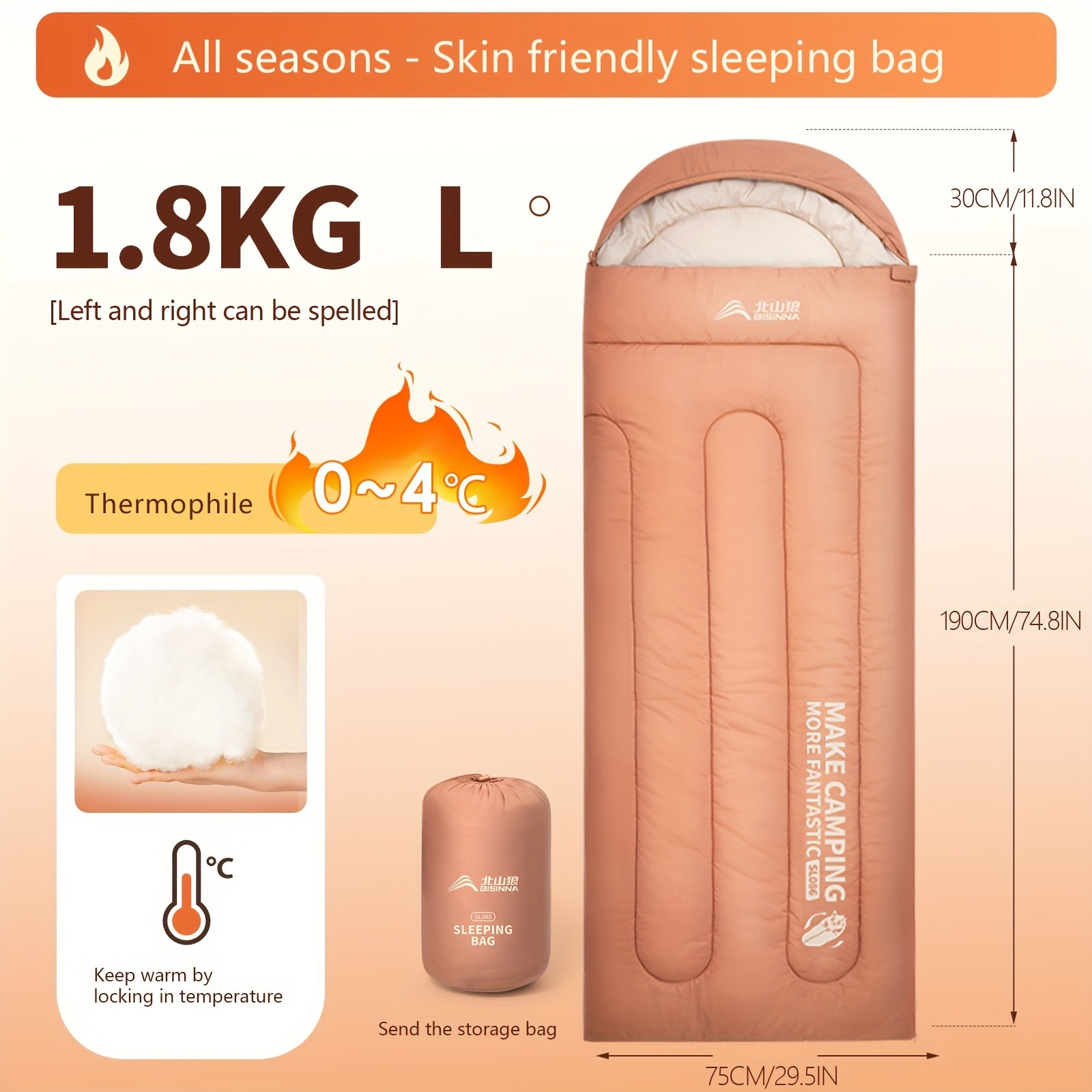 BISINNA Thickened Oval Quilt Sleeping Bag – Warm Synthetic Fiber Outdoor Camping Bag with Hood