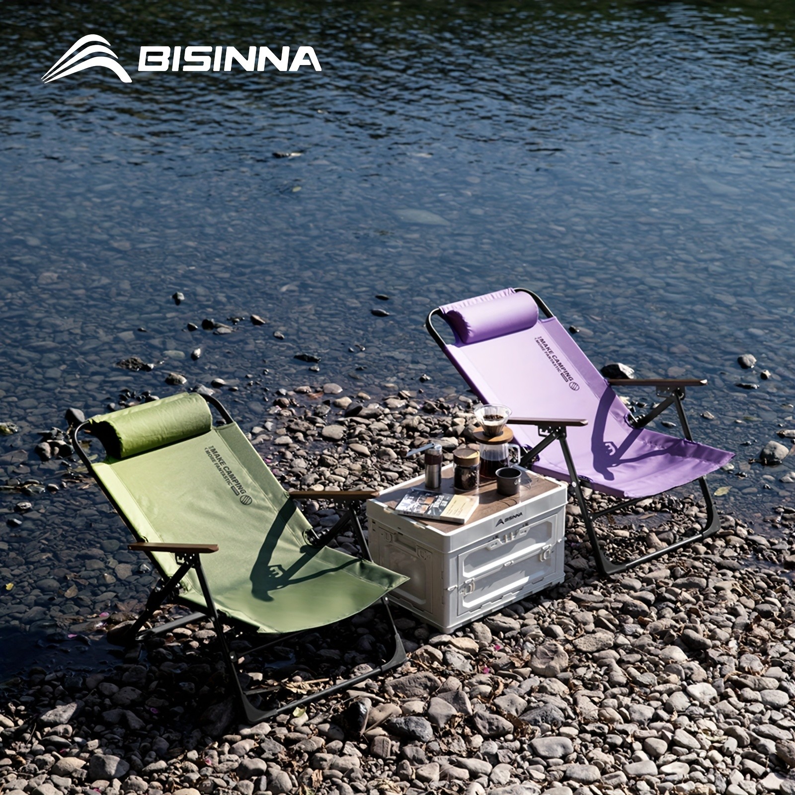 BISINNA Adjustable Reclining Lounge Chair – Foldable High-Back Outdoor Seat with Cushioned Comfort