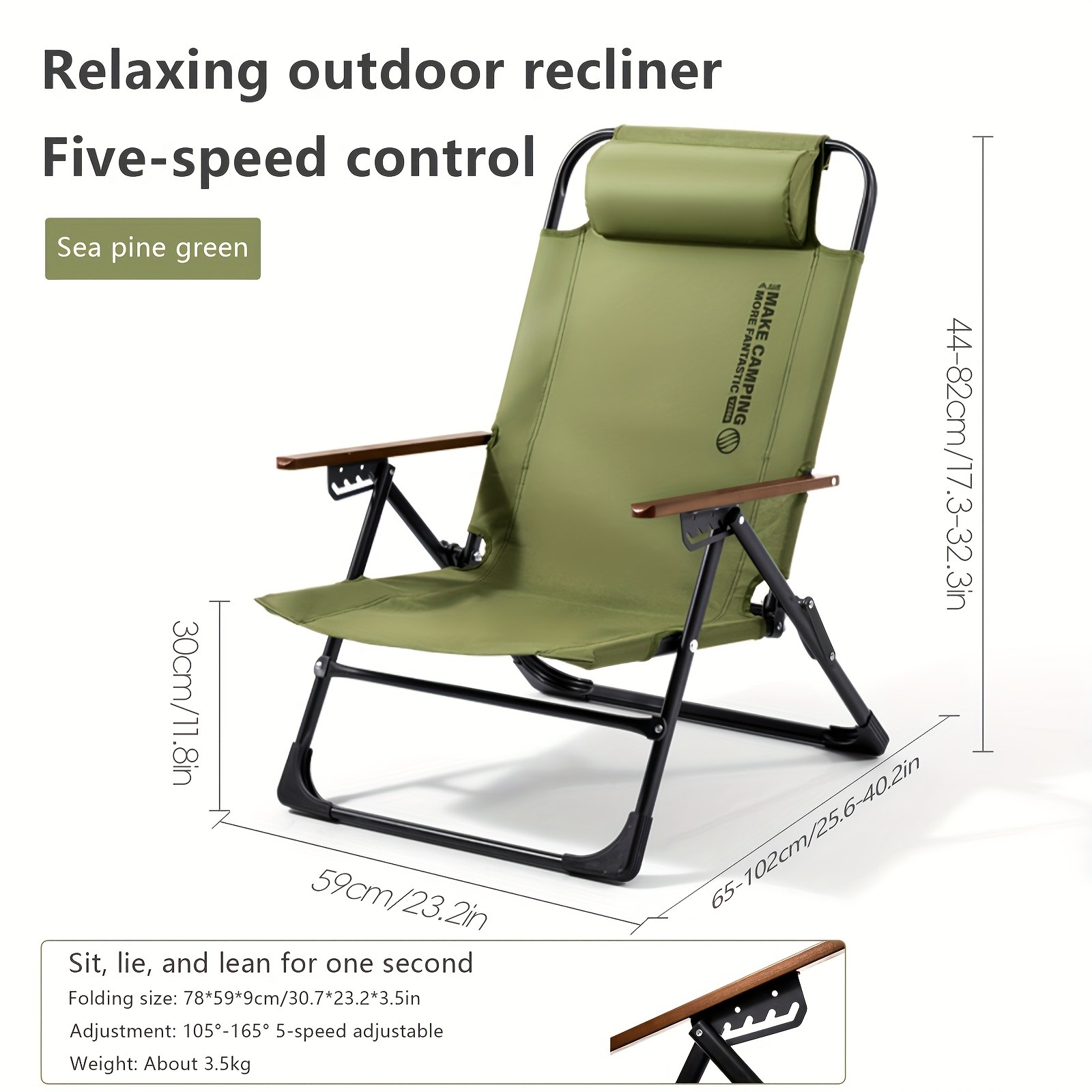 BISINNA Adjustable Reclining Lounge Chair – Foldable High-Back Outdoor Seat with Cushioned Comfort