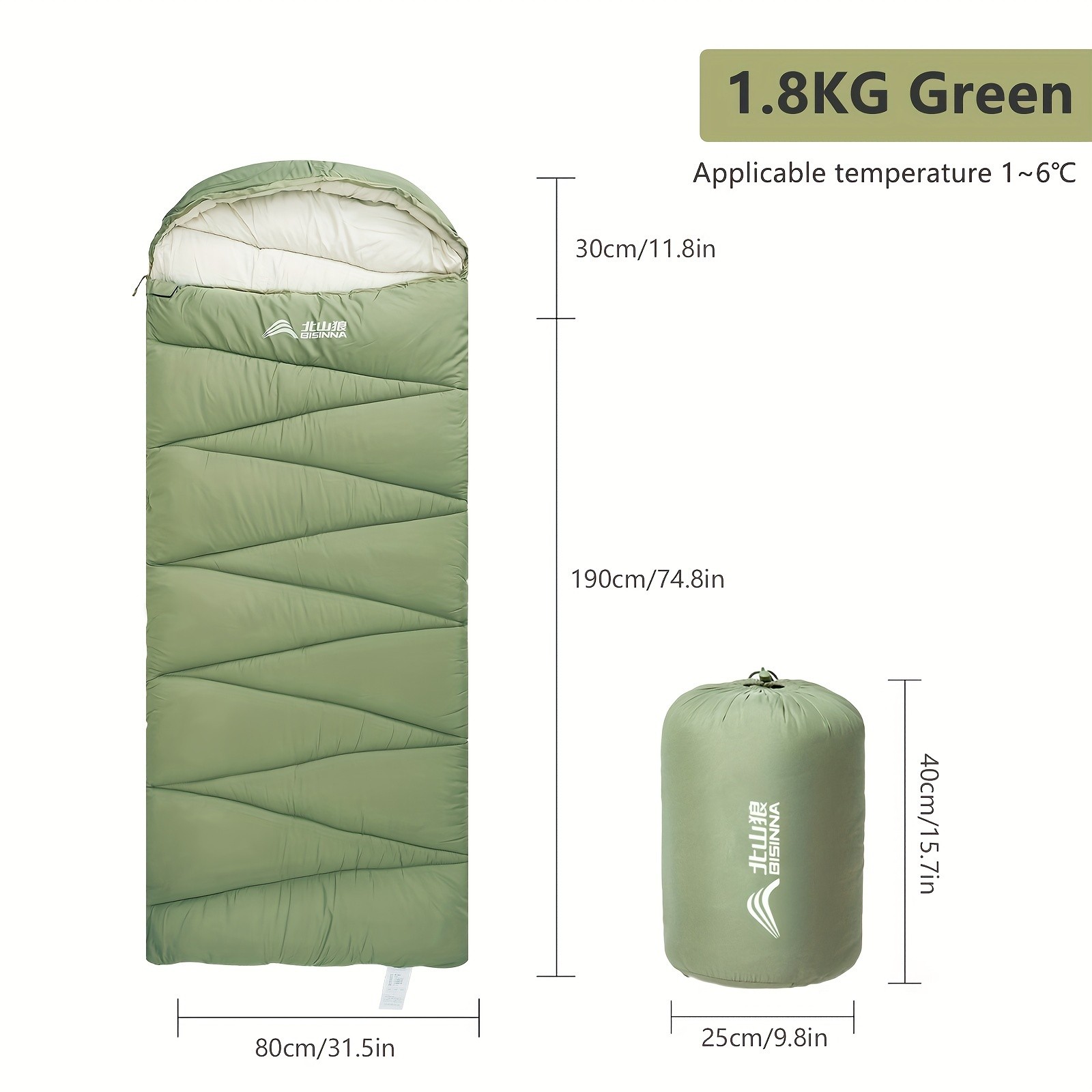 BISINNA Winterproof Envelope Sleeping Bag – Thickened Warm Outdoor Bag with Hood