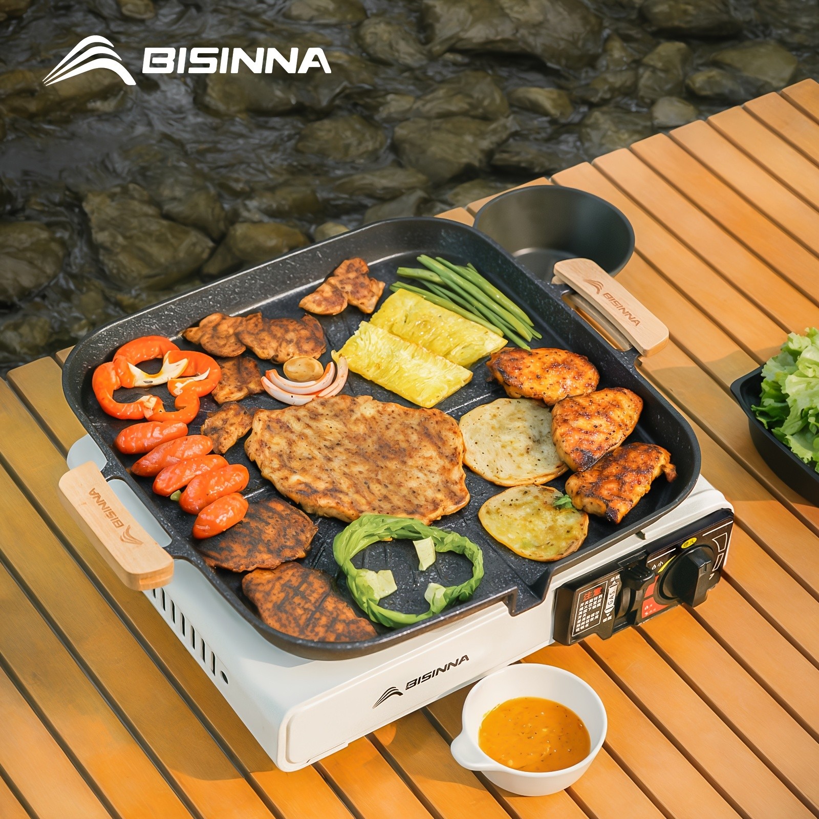 BISINNA Large Square Camping Frying Pan – Durable Aluminum Outdoor Cookware