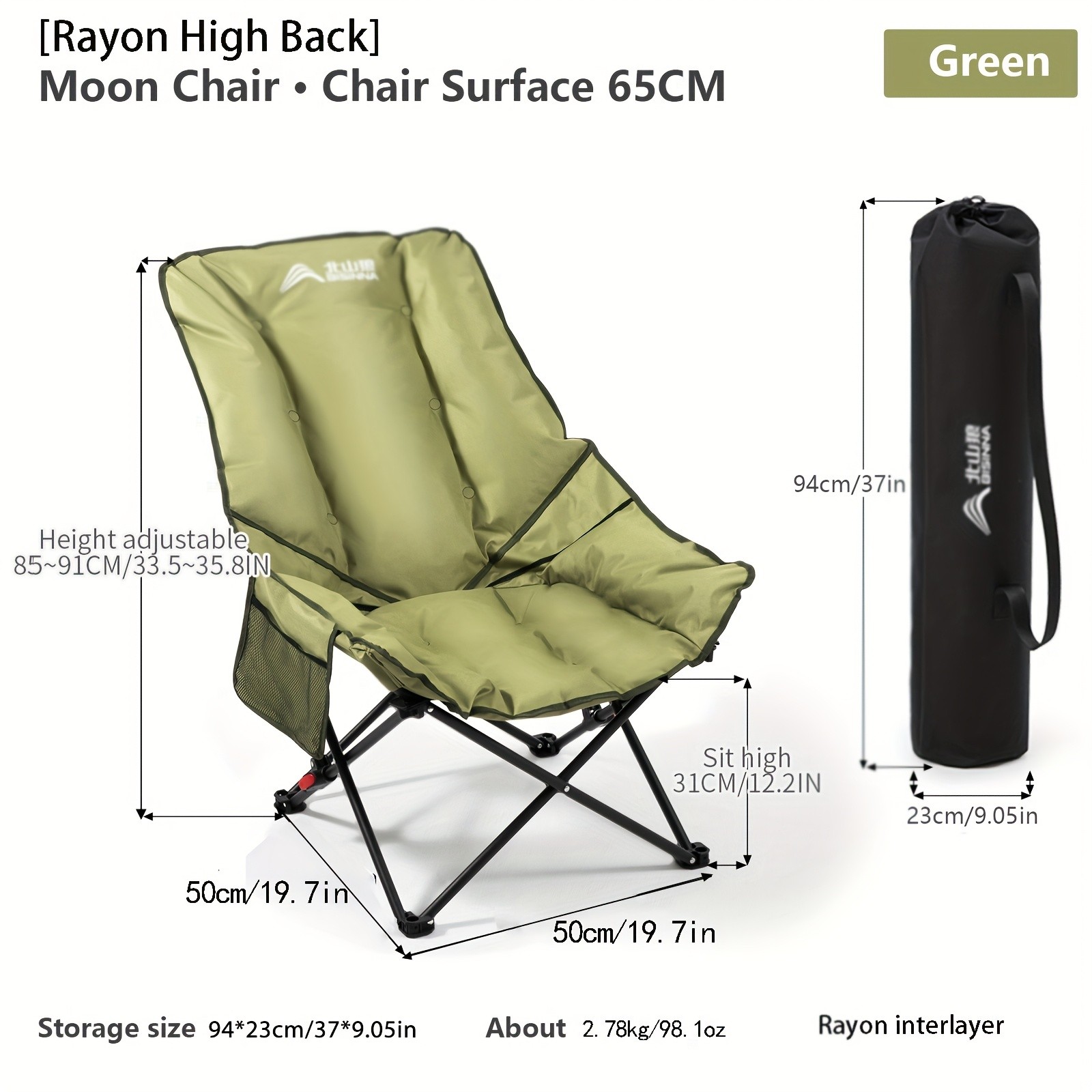 BISINNA Foldable High-Back Recliner – Cushioned Iron Alloy Outdoor Chair