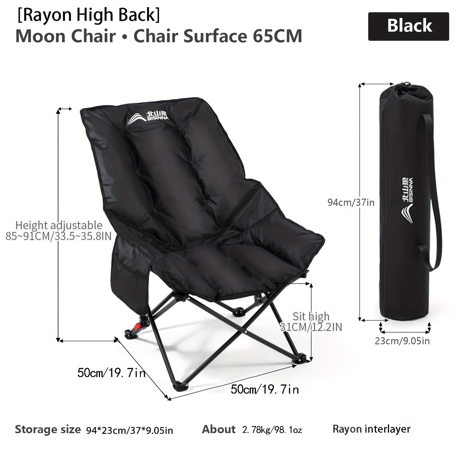 BISINNA Foldable High-Back Recliner – Cushioned Iron Alloy Outdoor Chair