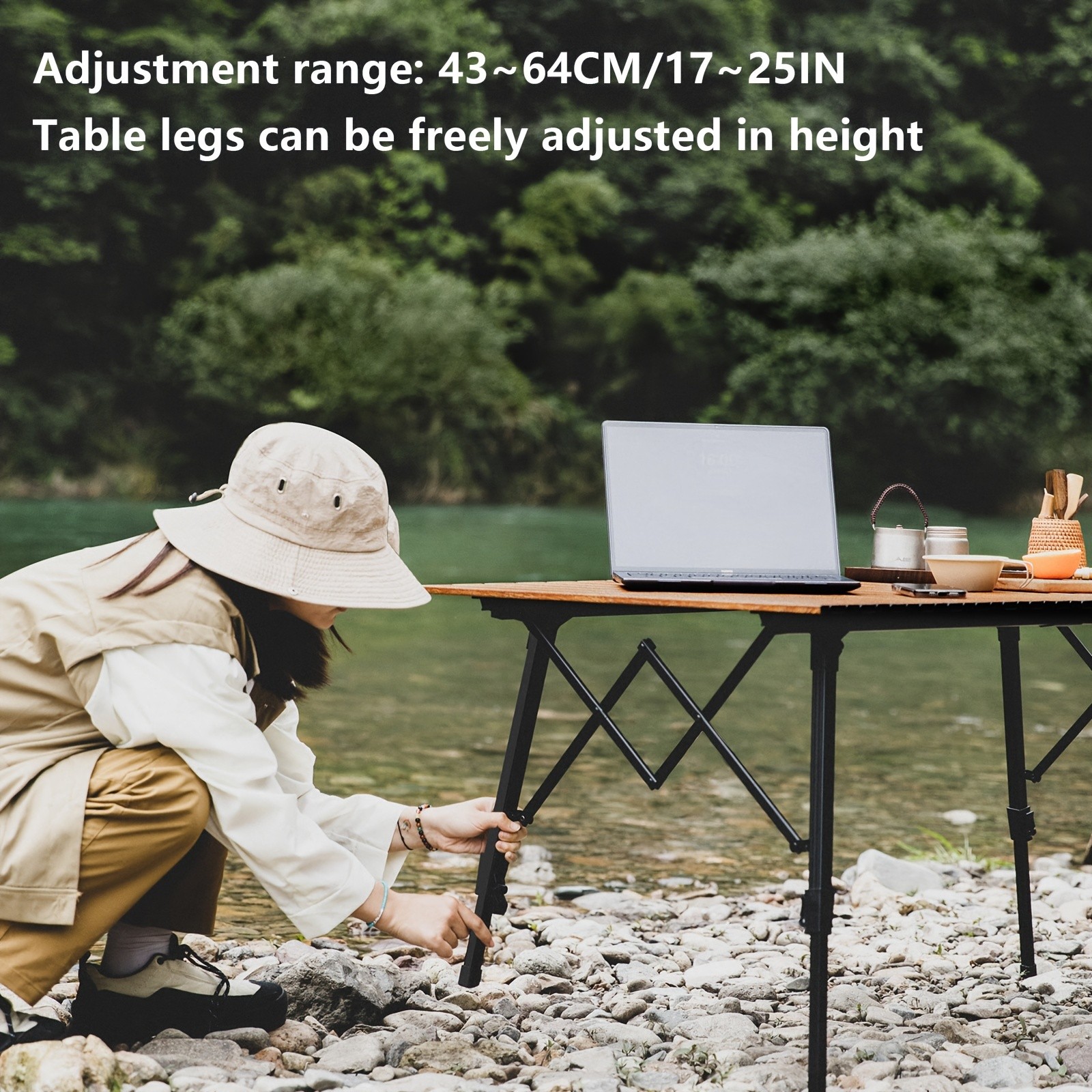 BISINNA Adjustable Aluminum Folding Table – Minimalist Rollable Outdoor Camp Table (Brown)