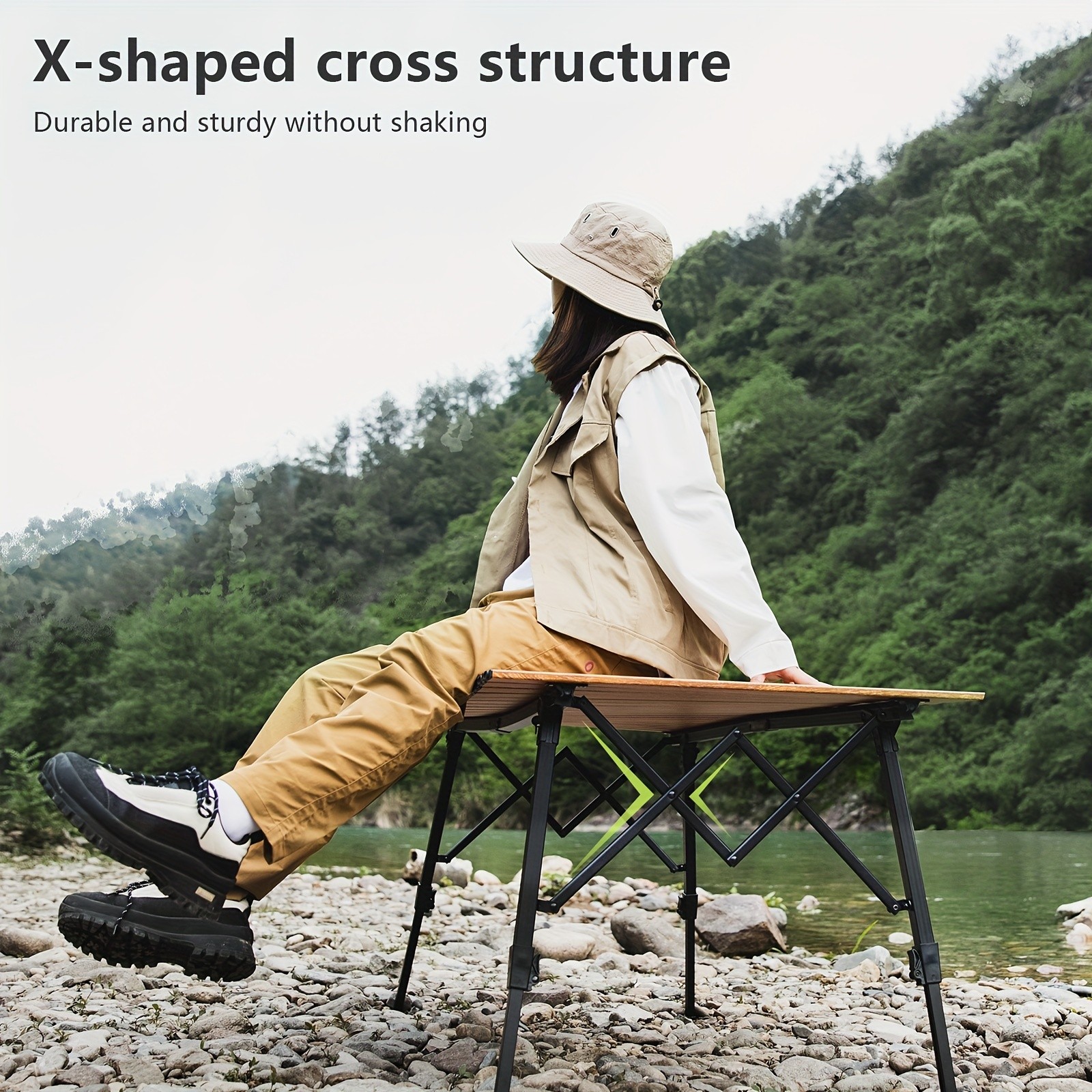 BISINNA Adjustable Aluminum Folding Table – Minimalist Rollable Outdoor Camp Table (Brown)