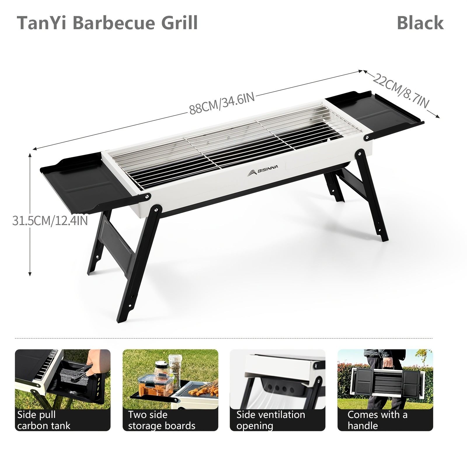 BISINNA Portable Charcoal BBQ Grill – Foldable Tabletop Outdoor Camping Barbecue