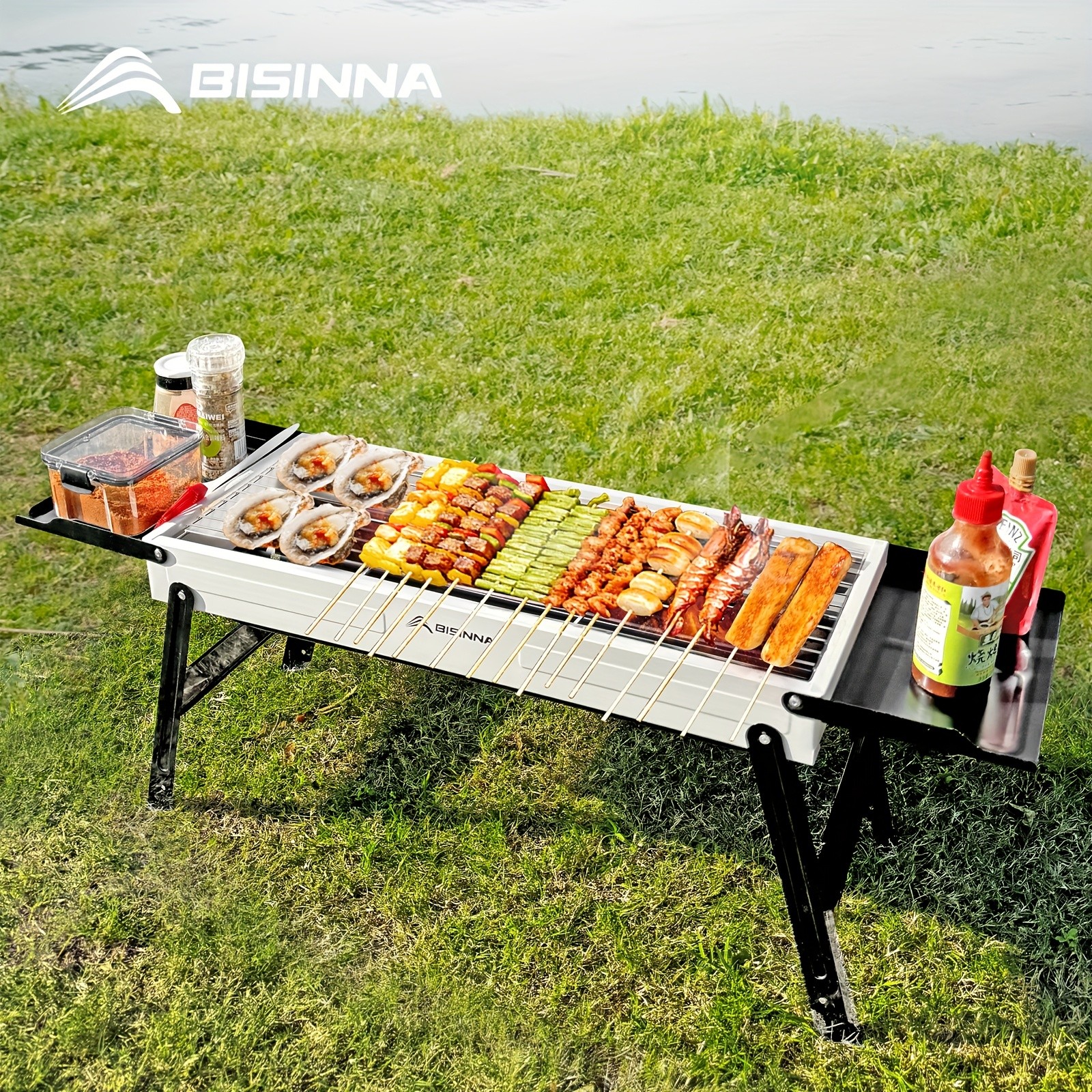BISINNA Portable Charcoal BBQ Grill – Foldable Tabletop Outdoor Camping Barbecue