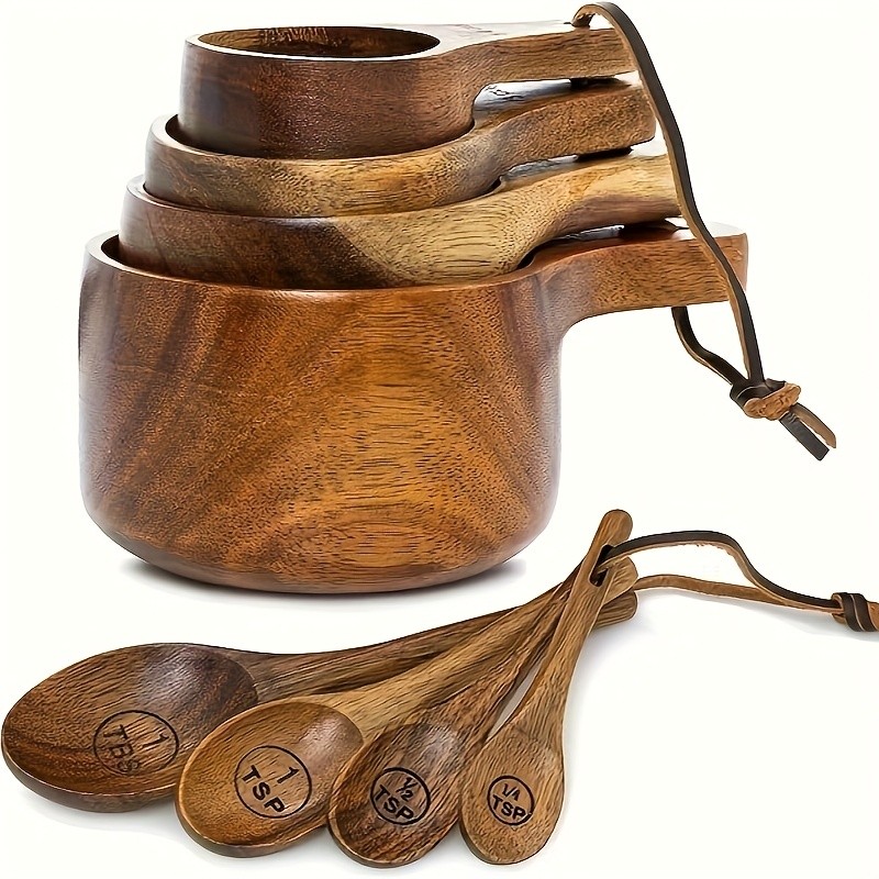 WIEZ Natural Wooden Measuring Spoon Set – 4-Piece Multi-Use Scoops for Baking, Cooking, Coffee & Spices