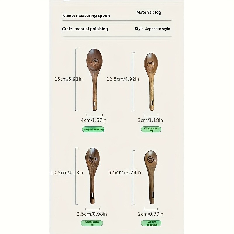 WIEZ Natural Wooden Measuring Spoon Set – 4-Piece Multi-Use Scoops for Baking, Cooking, Coffee & Spices
