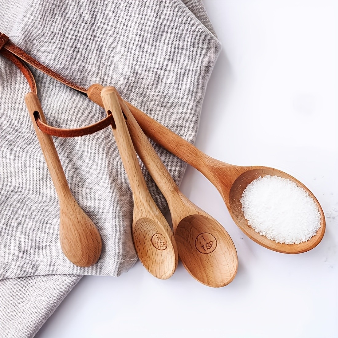 WIEZ Natural Wooden Measuring Spoon Set – 4-Piece Multi-Use Scoops for Baking, Cooking, Coffee & Spices