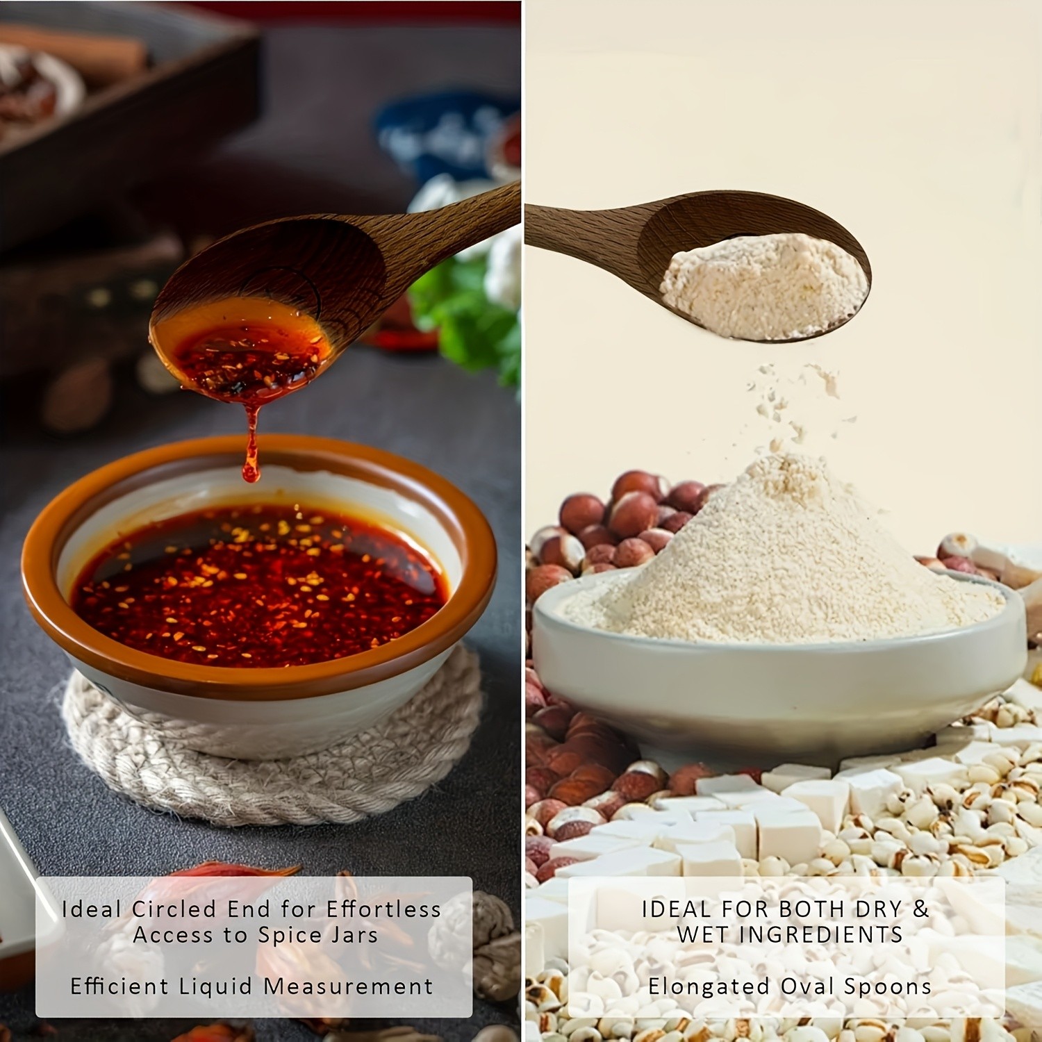 WIEZ Natural Wooden Measuring Spoon Set – 4-Piece Multi-Use Scoops for Baking, Cooking, Coffee & Spices