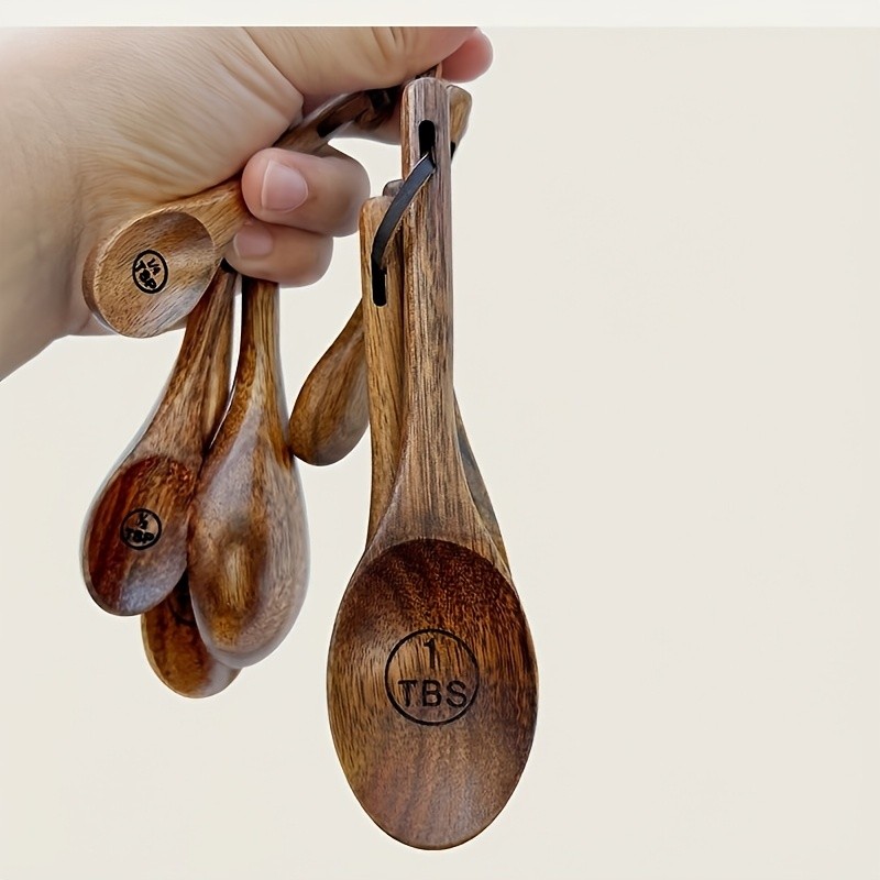 WIEZ Natural Wooden Measuring Spoon Set – 4-Piece Multi-Use Scoops for Baking, Cooking, Coffee & Spices