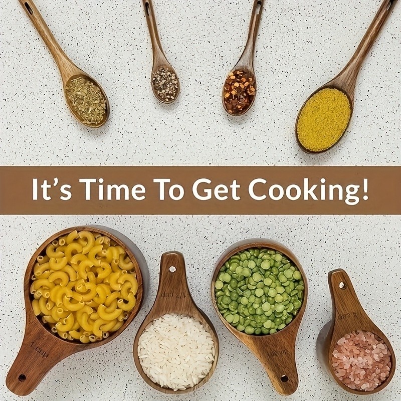 WIEZ Natural Wooden Measuring Spoon Set – 4-Piece Multi-Use Scoops for Baking, Cooking, Coffee & Spices