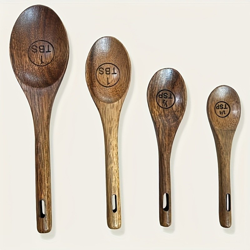 WIEZ Natural Wooden Measuring Spoon Set – 4-Piece Multi-Use Scoops for Baking, Cooking, Coffee & Spices