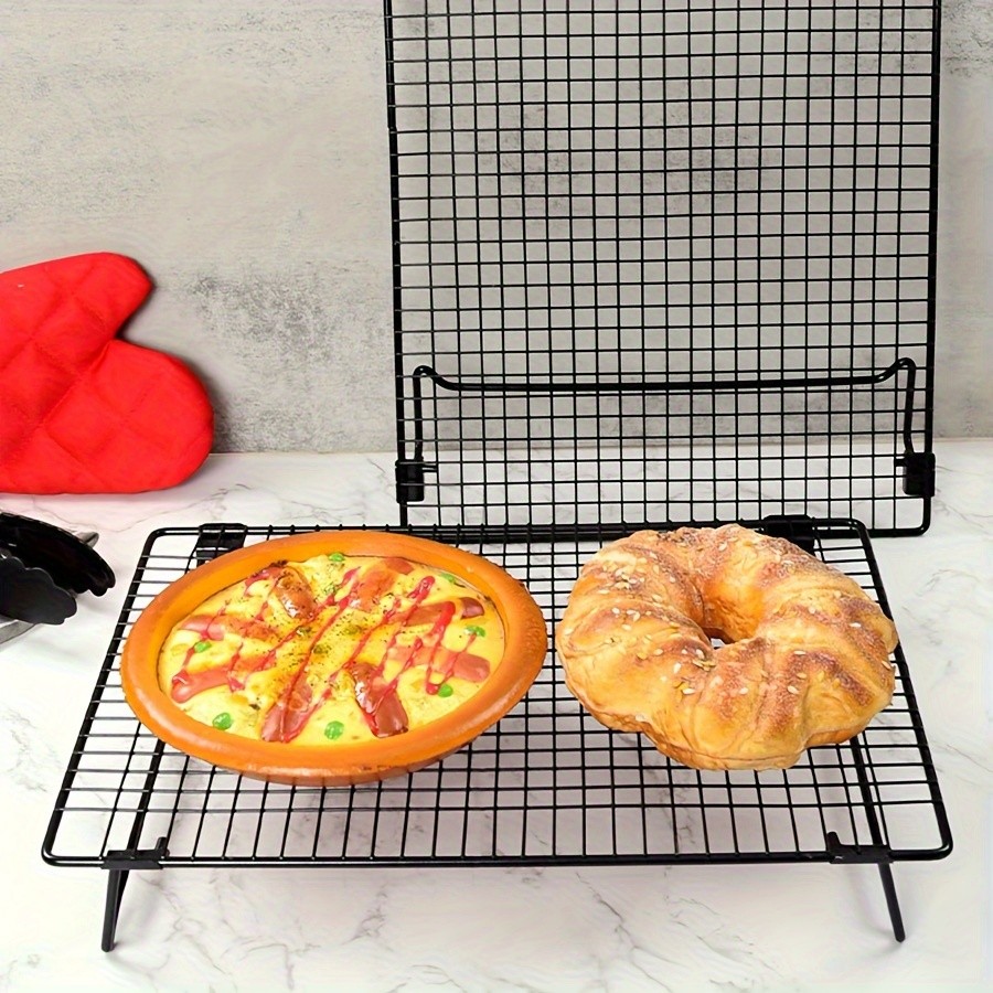 WIEZ Foldable Stainless Steel Cooling Rack – Space-Saving Black Rack for Baking, Grilling & Outdoor Cooking