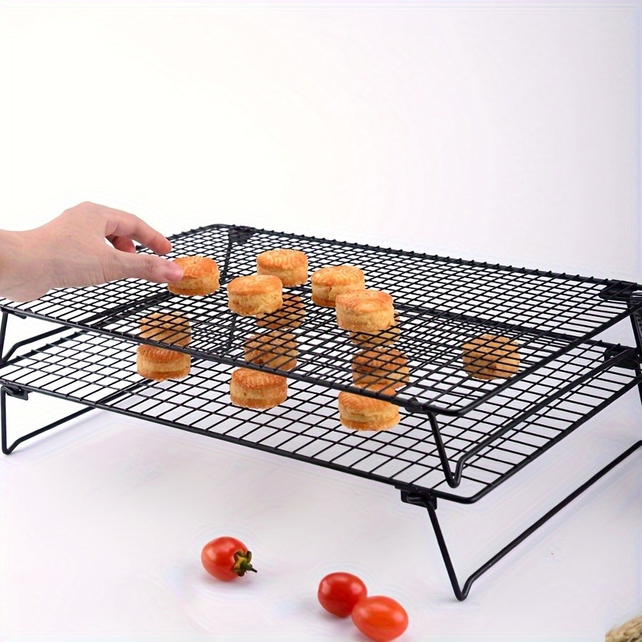 WIEZ Foldable Stainless Steel Cooling Rack – Space-Saving Black Rack for Baking, Grilling & Outdoor Cooking