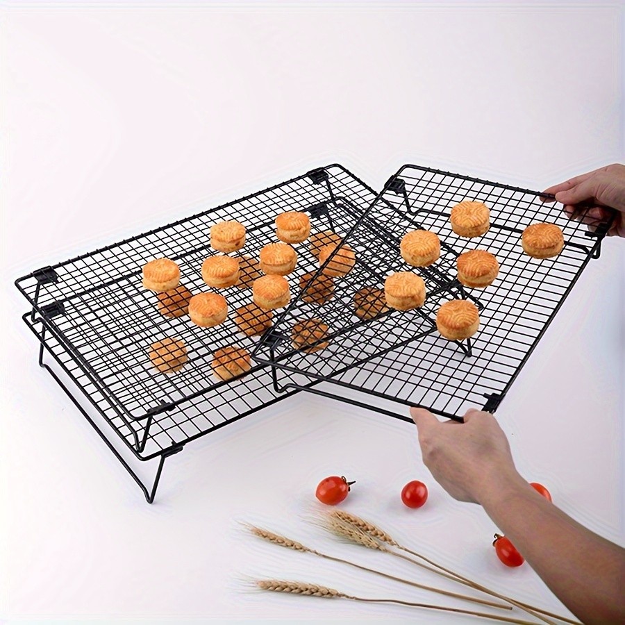 WIEZ Foldable Stainless Steel Cooling Rack – Space-Saving Black Rack for Baking, Grilling & Outdoor Cooking