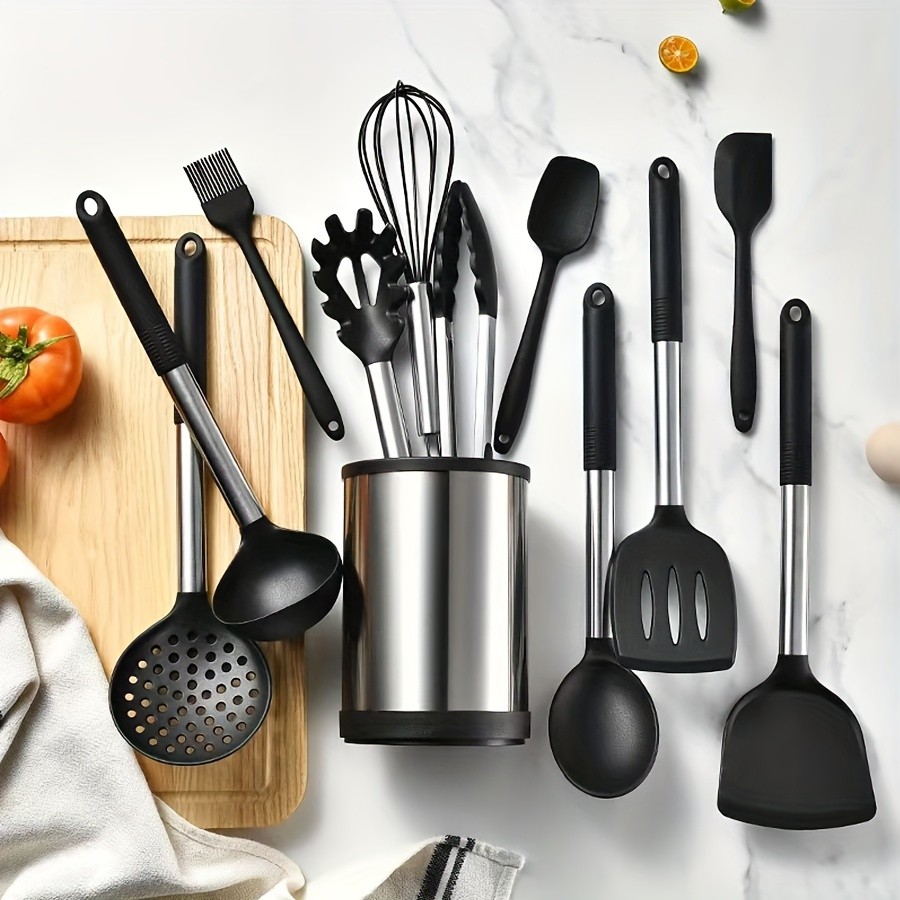 WIEZ Rotating Stainless Steel Utensil Holder – 360° Cutlery & Tool Organiser with Drainage and Dividers